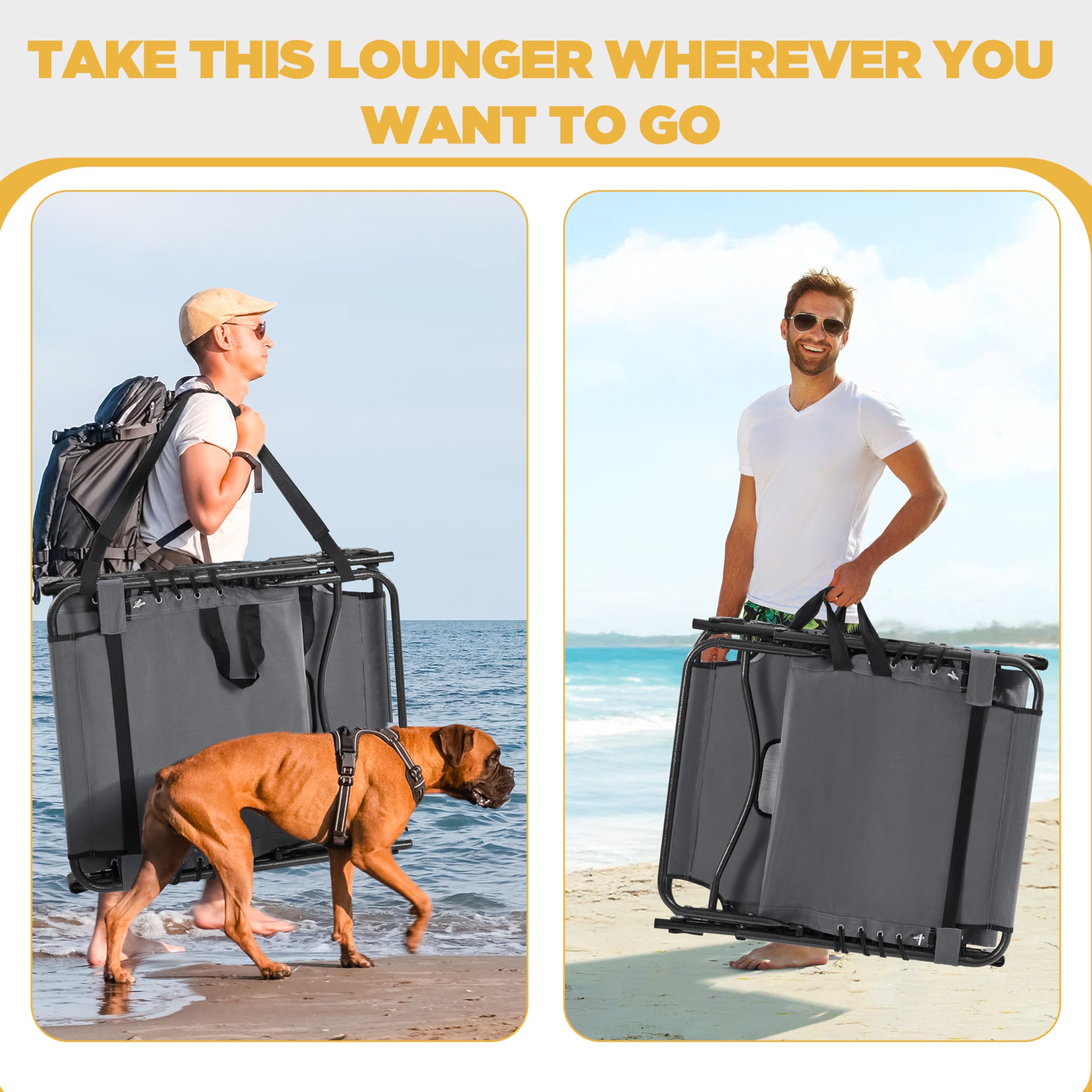 Yaheetech Outdoor Folding Tanning Chair - Portable Sun Lounger with Removable Padded Cushion & Face Hole, 5-Position Adjustable Chaise Lounge for Patio, Beach, Poolside, Backyard, Camping - Perfect for Sunbathing, Relaxation & Outdoor Leisure (Gray)