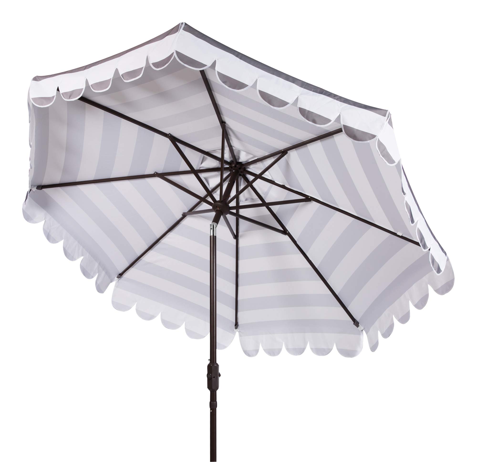SAFAVIEH PAT8011A Maui Beige & White Striped 9FT Outdoor Patio Umbrella with Crank & Tilt - Perfect for Poolside, Backyard, Deck, and Garden Relaxation