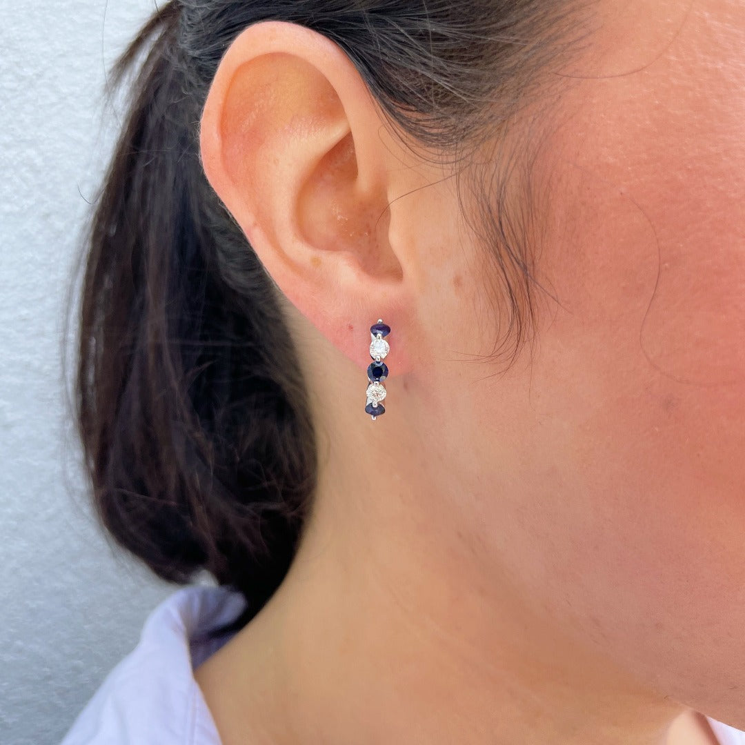 1.20ct Sapphire & Diamond 14K White Gold Hoop Earrings for Women - Elegant Blue Gemstone Jewelry Gift for Anniversary, Birthday & Special Occasions