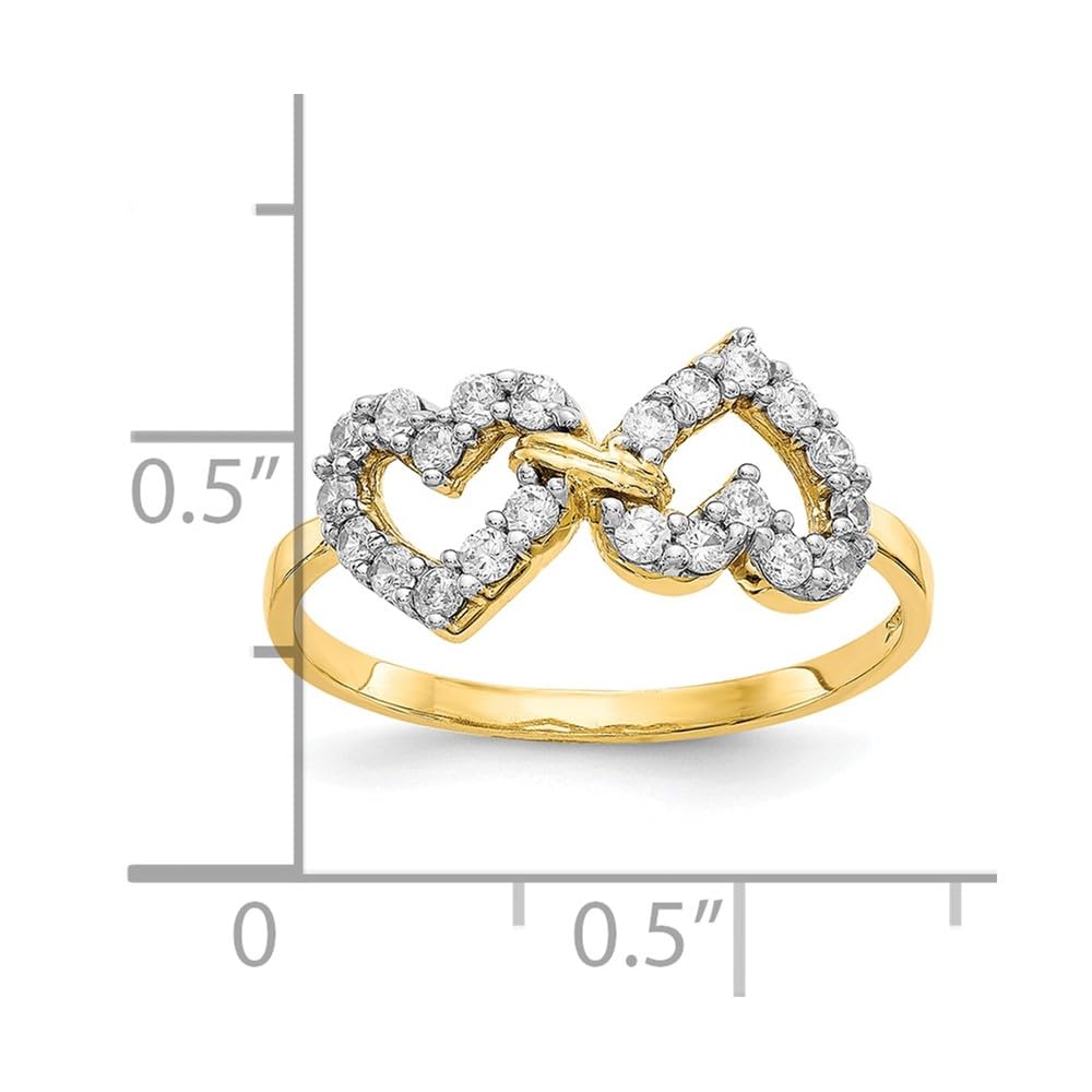 10K Yellow Gold Double Heart Cubic Zirconia Ring for Women - Elegant Fine Jewelry Gift for Her, Size 6 - Perfect for Anniversaries, Valentine's Day & Special Occasions