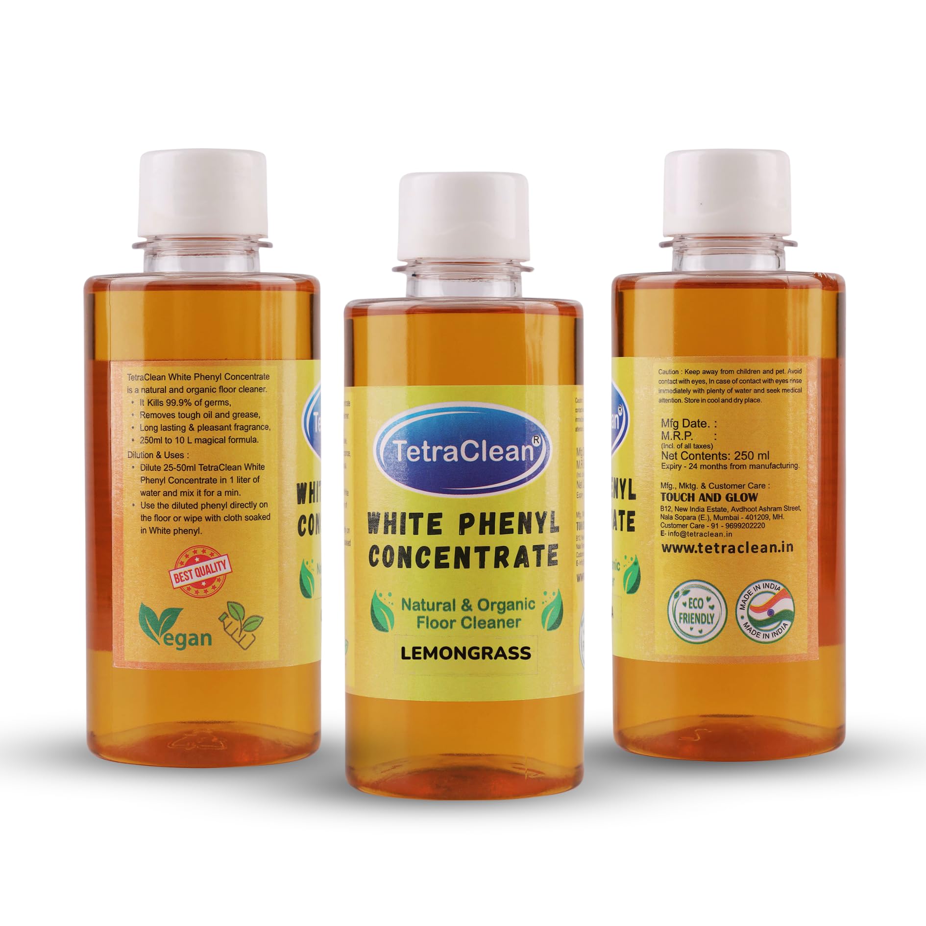 **TetraClean Lemongrass White Phenyl Concentrate 250ml | Natural & Organic Floor Cleaner with Fragrance Oil | Makes 8-10 Liters of Disinfectant | Surface Cleaner & Stain Remover | Ideal for Homes, Offices & Hospitals**