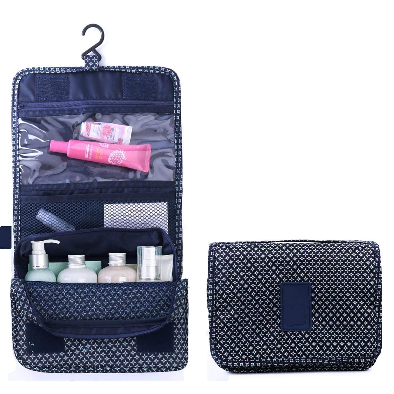 WANQLYN Professional Cosmetic Makeup Kit Organizer - Waterproof Travel Makeup Bag with Storage Pouch, Dark Blue Cosmetic Case for Women | Perfect for Travel, Home & Salon Organization