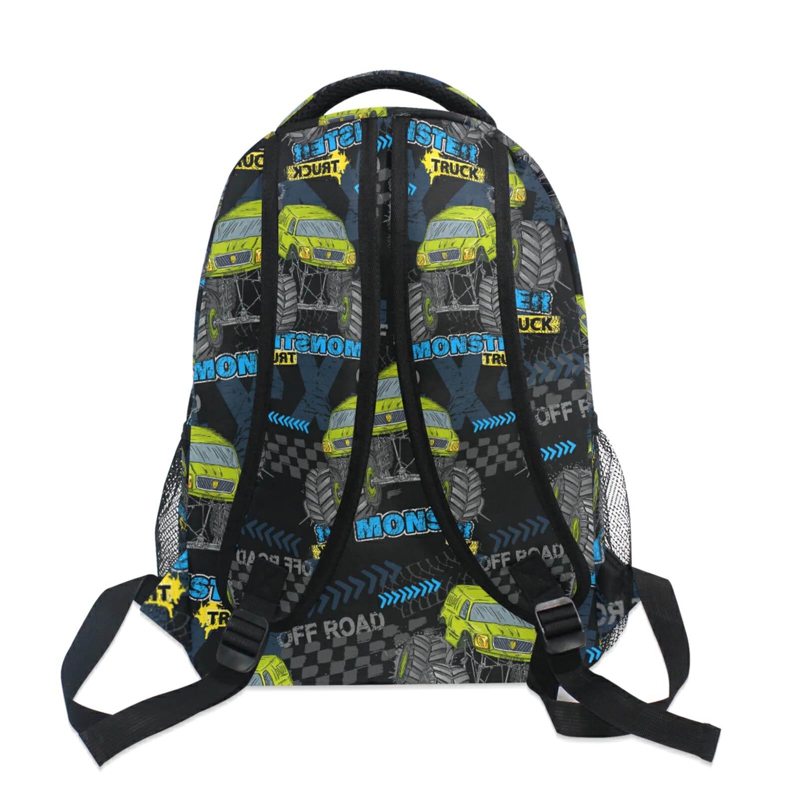 QUGRL Cool Monster Trucks Backpack for Kids & Teens - Large 16 Inch School Bookbag, Laptop Computer Bag for Boys & Girls - Durable Hiking, Travel & College Backpack for Daily Use, Sports & Outdoor Activities