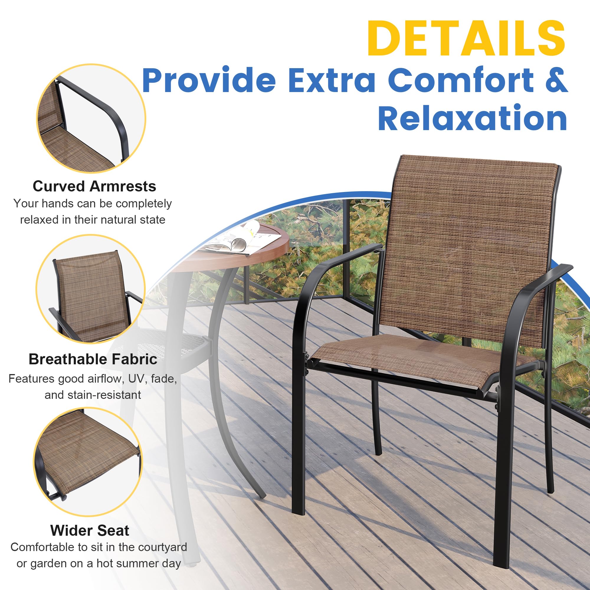 VICLLAX 4-Piece Stackable Patio Chairs Set for Outdoor, Brown - Durable Garden Furniture for Backyard, Poolside, Deck & Balcony Use