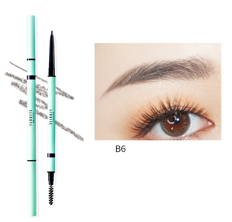 FLORTTE Rotating Dual Ended Fine Brow Pencil - Ultra Thin Brow Pencil for Natural Looking Brows, Waterproof & Long Lasting - Perfect for Eyebrow Shaping, Filling, and Everyday Makeup