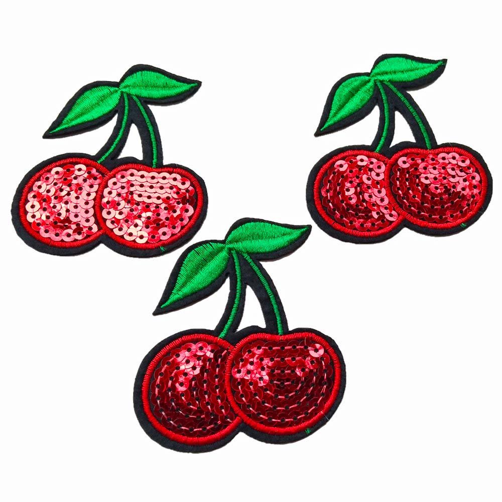 Qingxii Decorr Cherry Iron-On/Sew-On Patches for Clothes, Hats, Pants & Shoes - DIY Embroidery Applique for Craft & Fashion (66x76mm) - Perfect for Denim Jackets, Backpacks & DIY Home Decor