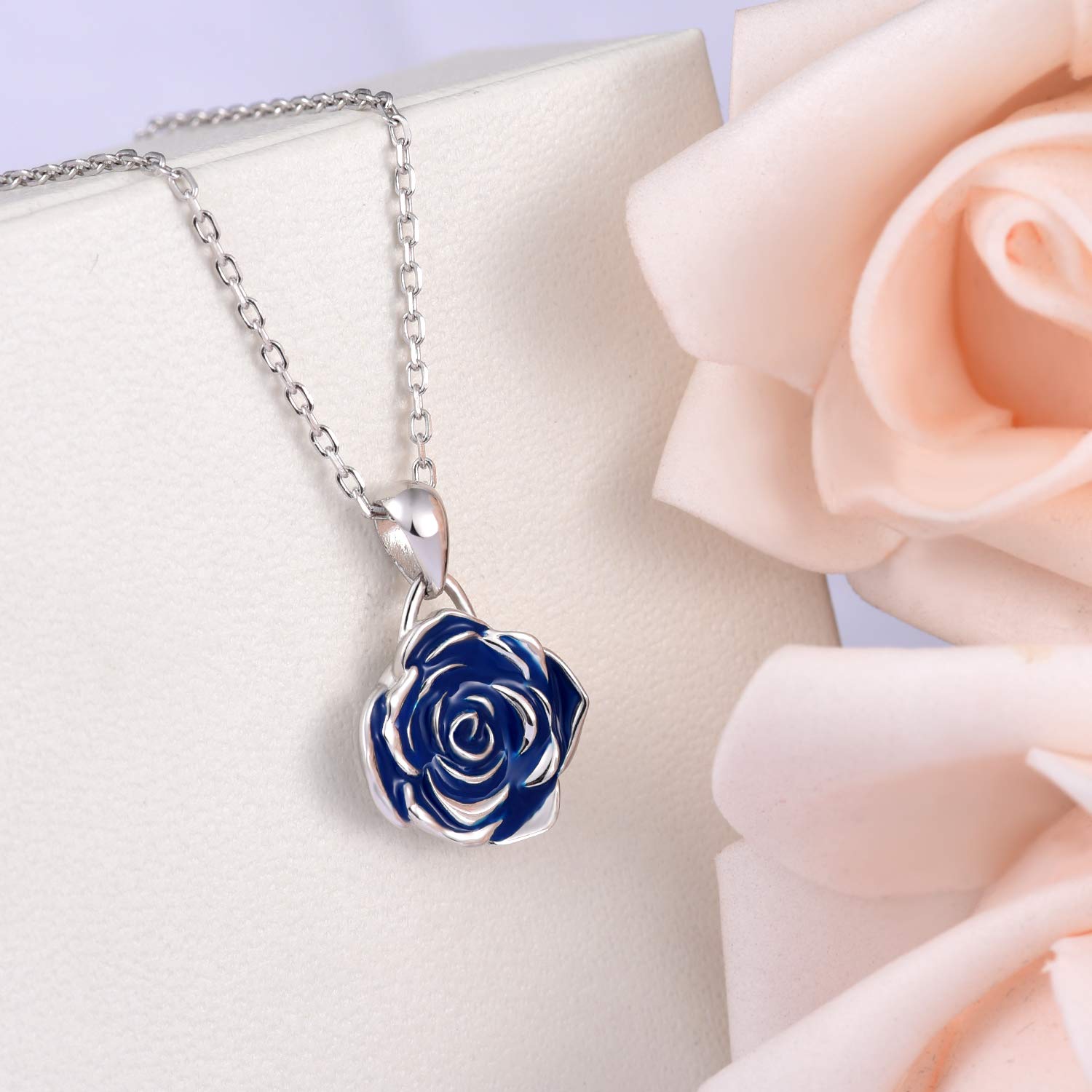 BEILIN 925 Sterling Silver Rose Flower Pendant Necklace for Women - Elegant Rose Jewelry Gift for Valentine's Day, Anniversary & Special Occasions