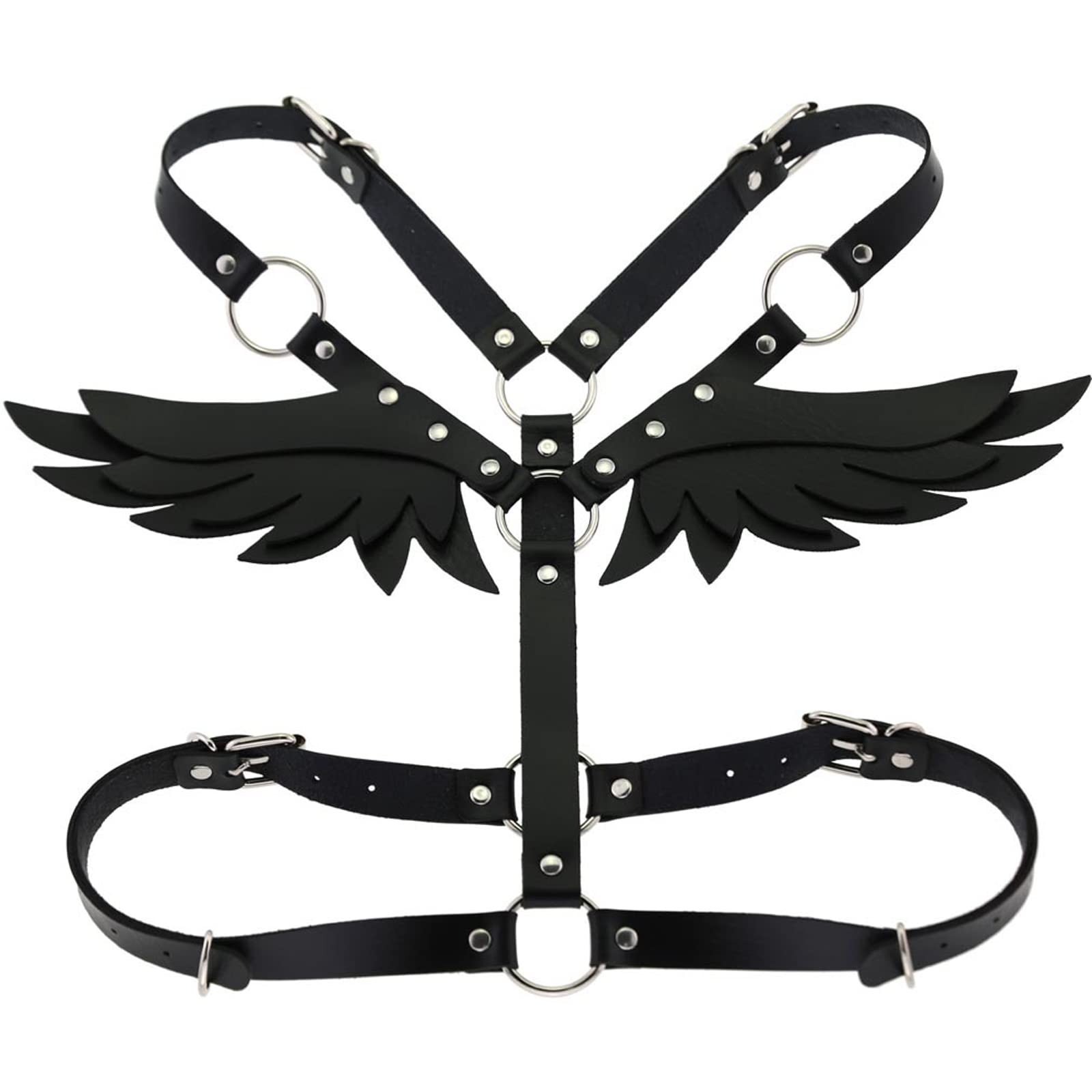 PU Leather Waist Body Harness for Women - Black Gothic Punk Style Winged Waist Belt & Body Chain - Rave Top, Halloween Costume Accessory - Perfect for Music Festivals, Cosplay & Gothic Fashion