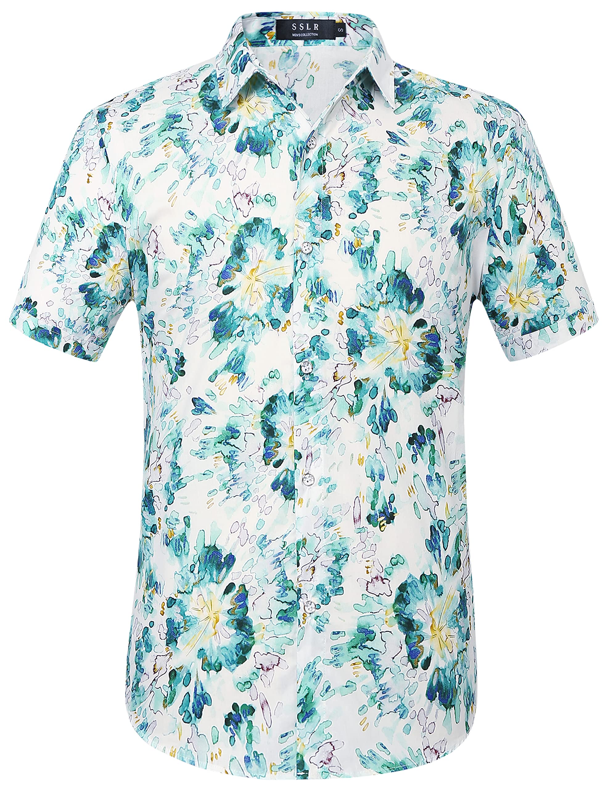 Men's Hawaiian Shirt - SSLR Casual Short Sleeve Button Down Shirt for Summer Beach Vacation, Luau Party & Tropical Outfit | Breathable Polyester Fabric