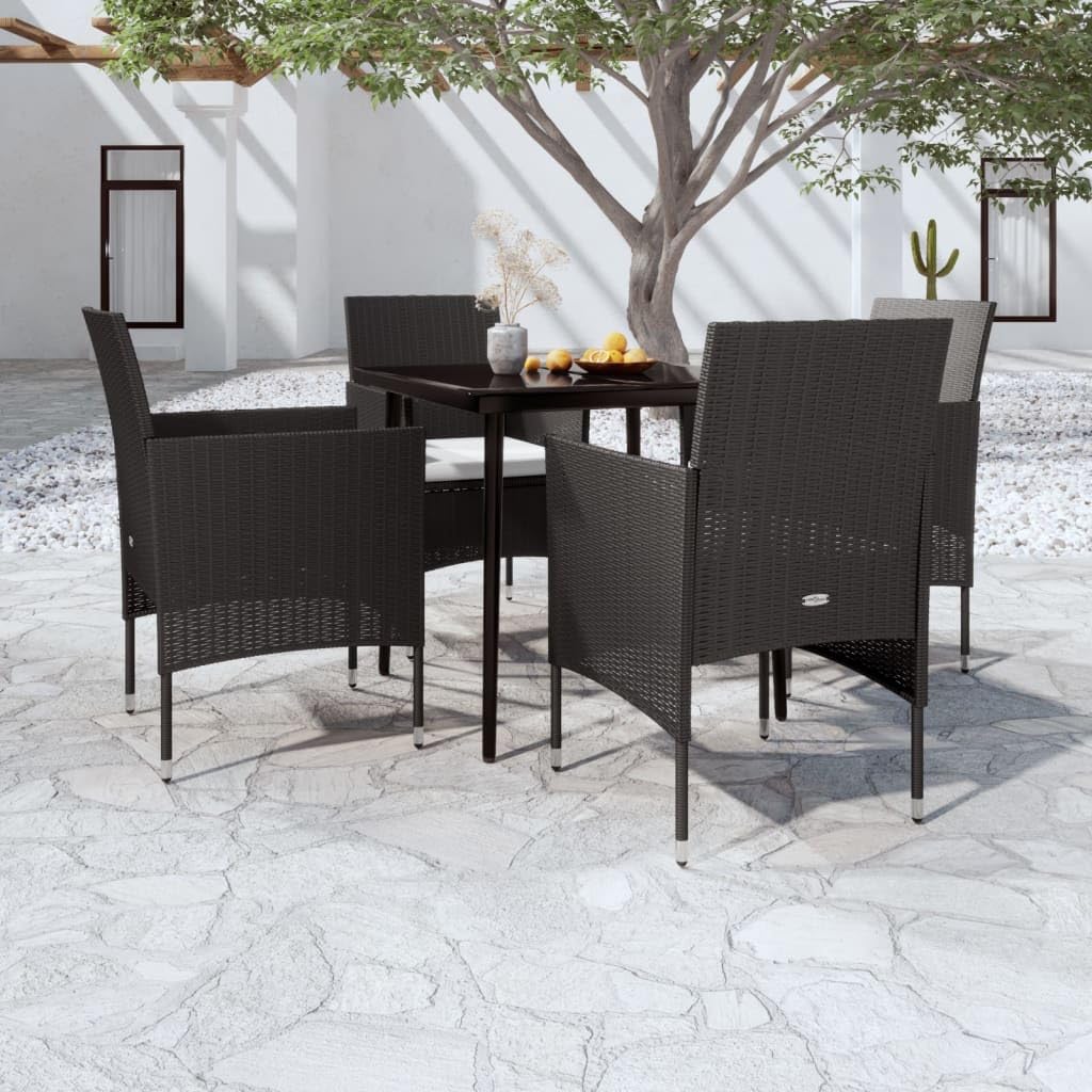 vidaXL 5-Piece Patio Dining Set with Cushions - Outdoor Garden Furniture for Lawn, Yard, Terrace & Balcony - Black Table and Chairs Set - Perfect for Backyard BBQs, Poolside Relaxation & Outdoor Entertaining