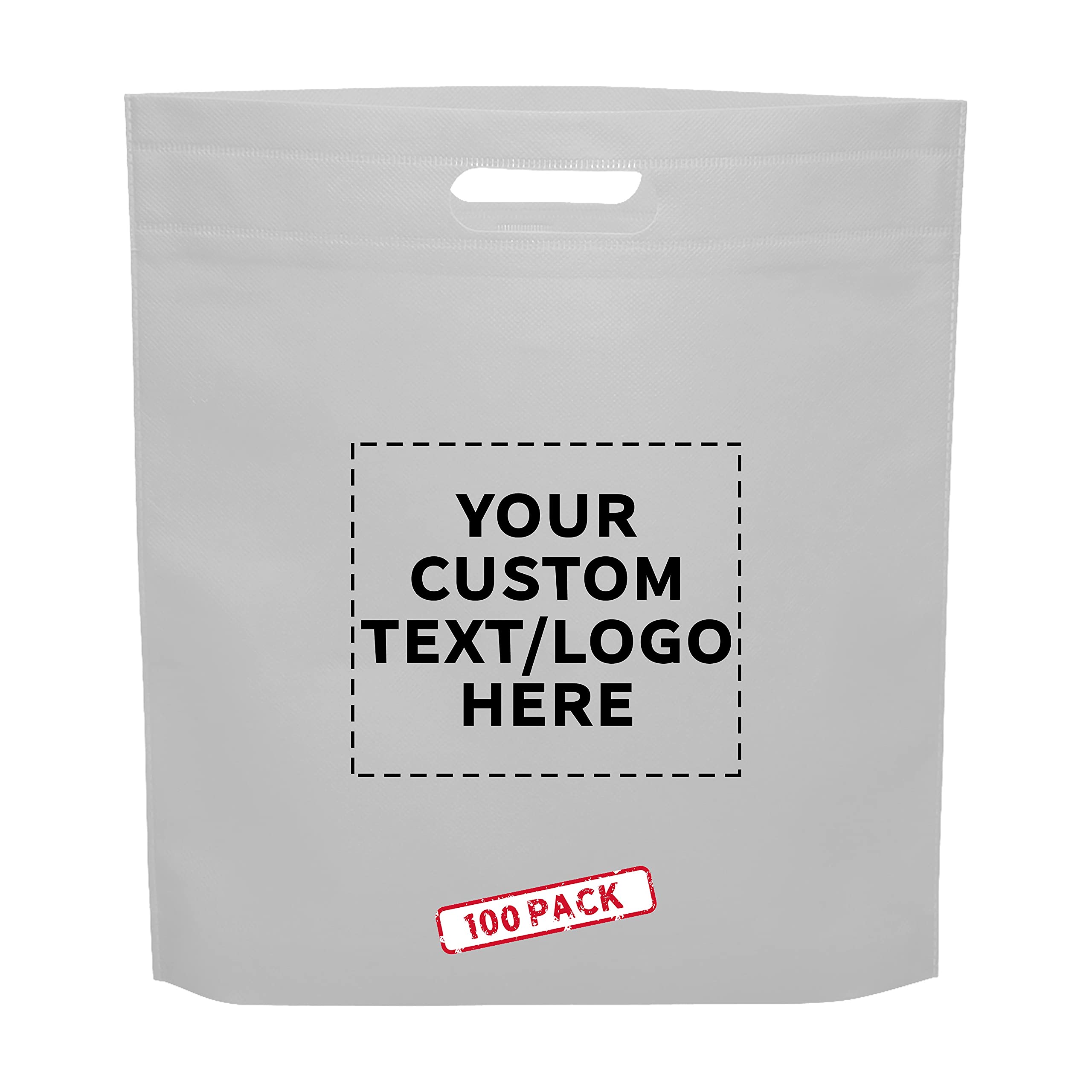 100 Pack Custom Printed Non-Woven Tote Bags - Eco-Friendly Reusable Shopping Bags with Die-Cut Handles (15