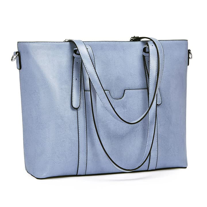 BROMEN Vintage Leather Laptop Tote Bag for Women - 15.6 Inch Work Briefcase Shoulder Purse - Perfect for Office, Business Meetings & Professional Commuting