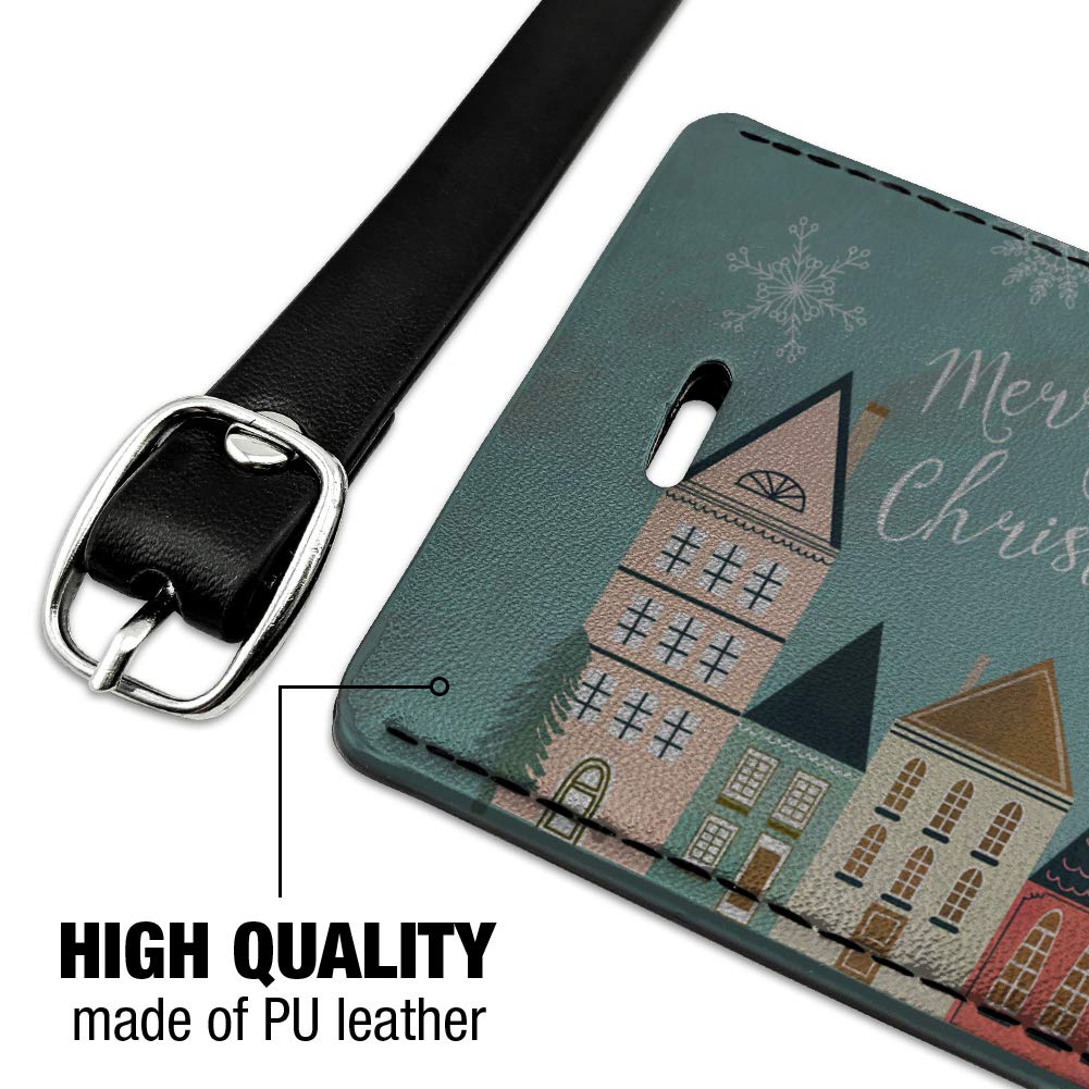Christmas Village Rectangle Leather Luggage Tag - Durable Carry-On ID Tag for Suitcases & Travel Bags - Perfect for Holiday Travel & Gift Giving