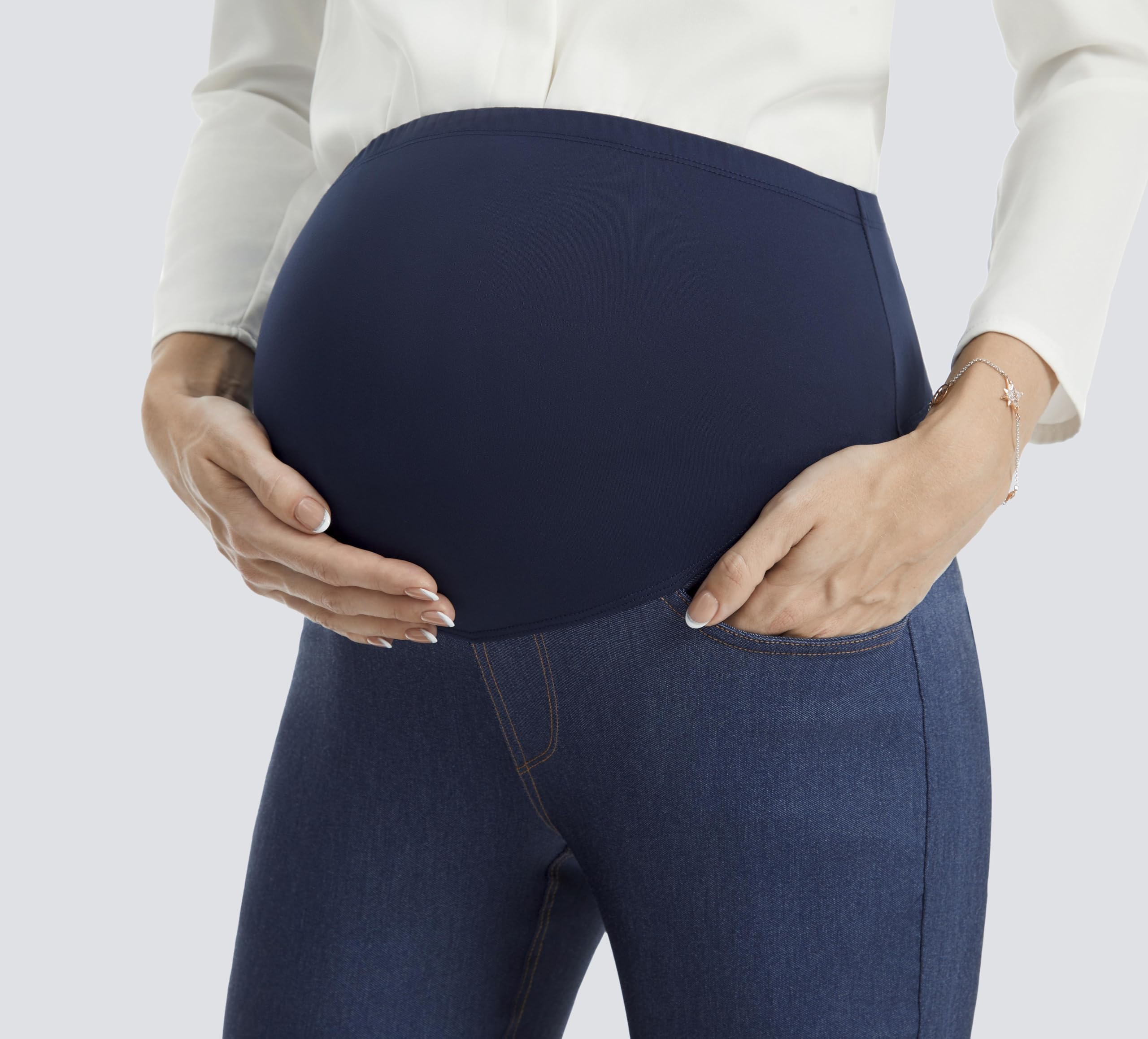 AFITNE Women's Maternity Jeans - Over The Belly Stretchy Pull On High Waist Skinny Pregnancy Denim Pants with Pockets (28