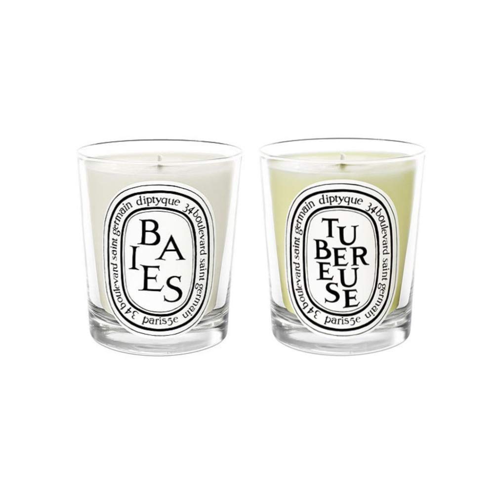 Diptyque Scented Candles Gift Set - Baies & Tubereuse (6.7 Oz Each) | Fruity Berry & Floral Tuberose Fragrance | Luxury Home Decor, Romantic Dinner, Spa Relaxation, Wedding Gift