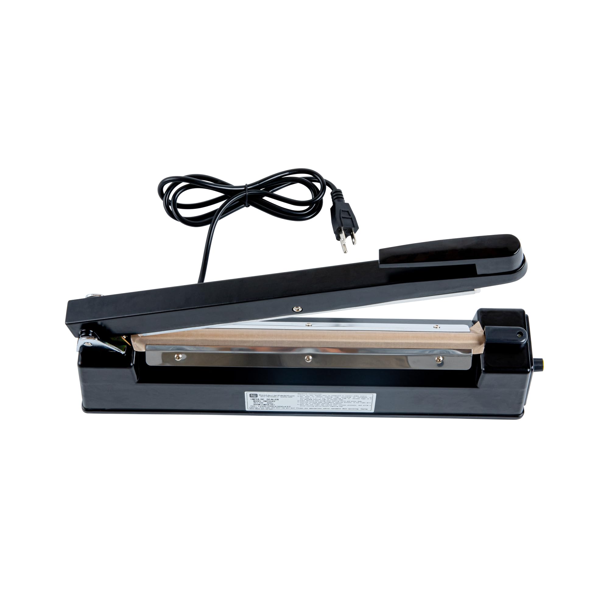 Restaurantware 12 Inch Manual Heat Sealer Machine - Industrial Grade Food Safe Impulse Sealer with Adjustable Temperature Control, Portable Black Aluminum Sealing Equipment for Food Packaging, Vacuum Sealing & Meal Prep