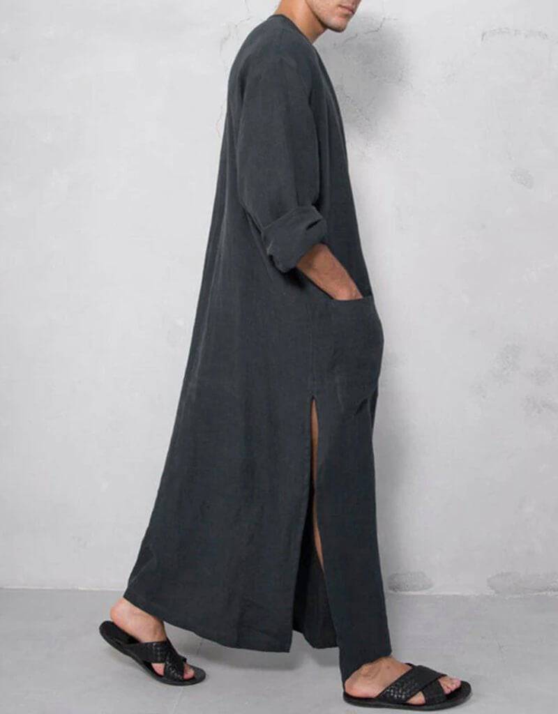 Arabic Jubba Robe for Men - Solid Color with Pockets - Traditional Islamic Thobe for Prayer & Special Occasions