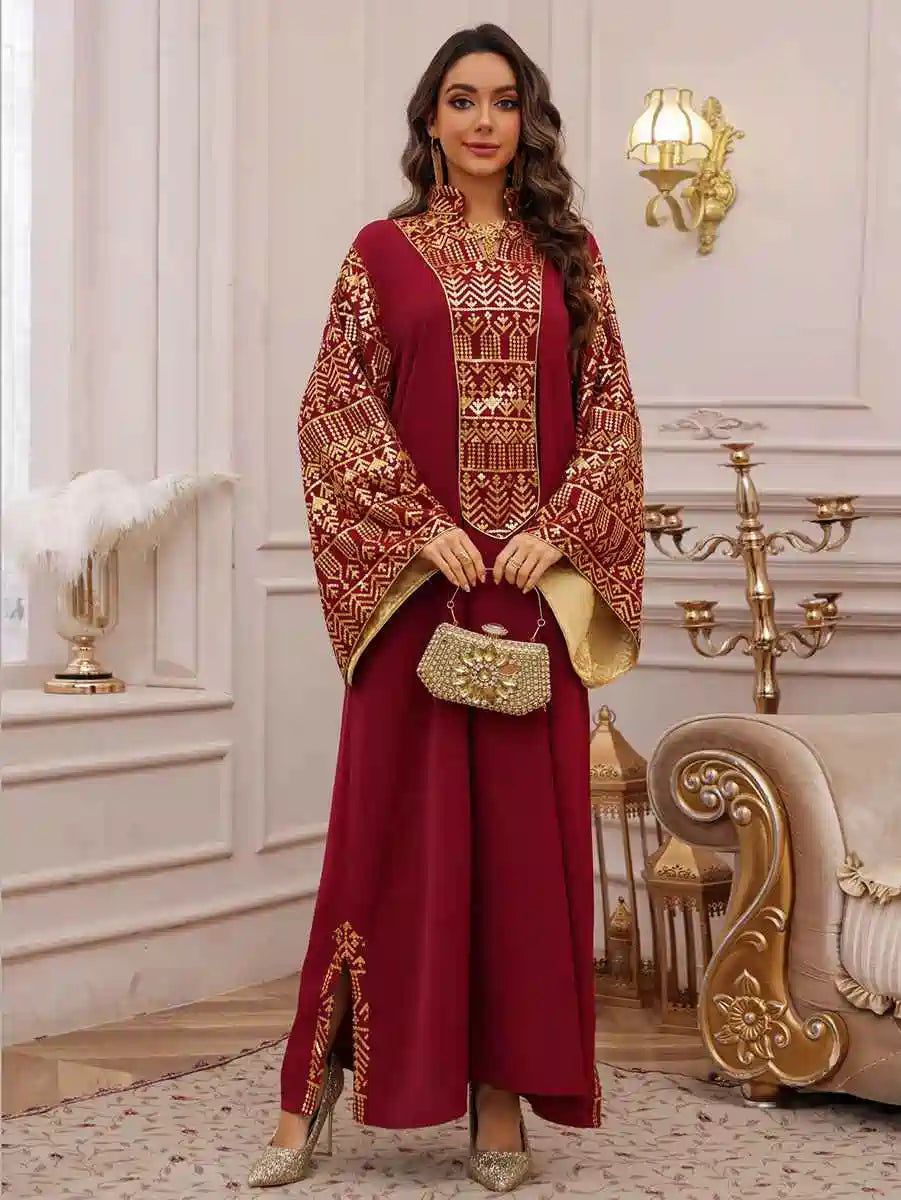 Elegant Eid Embroidery Sequins Caftan Dress for Women - Flowy Long Kaftan Gown with Beaded Details #25474 | Perfect for Eid Celebrations, Weddings & Special Occasions