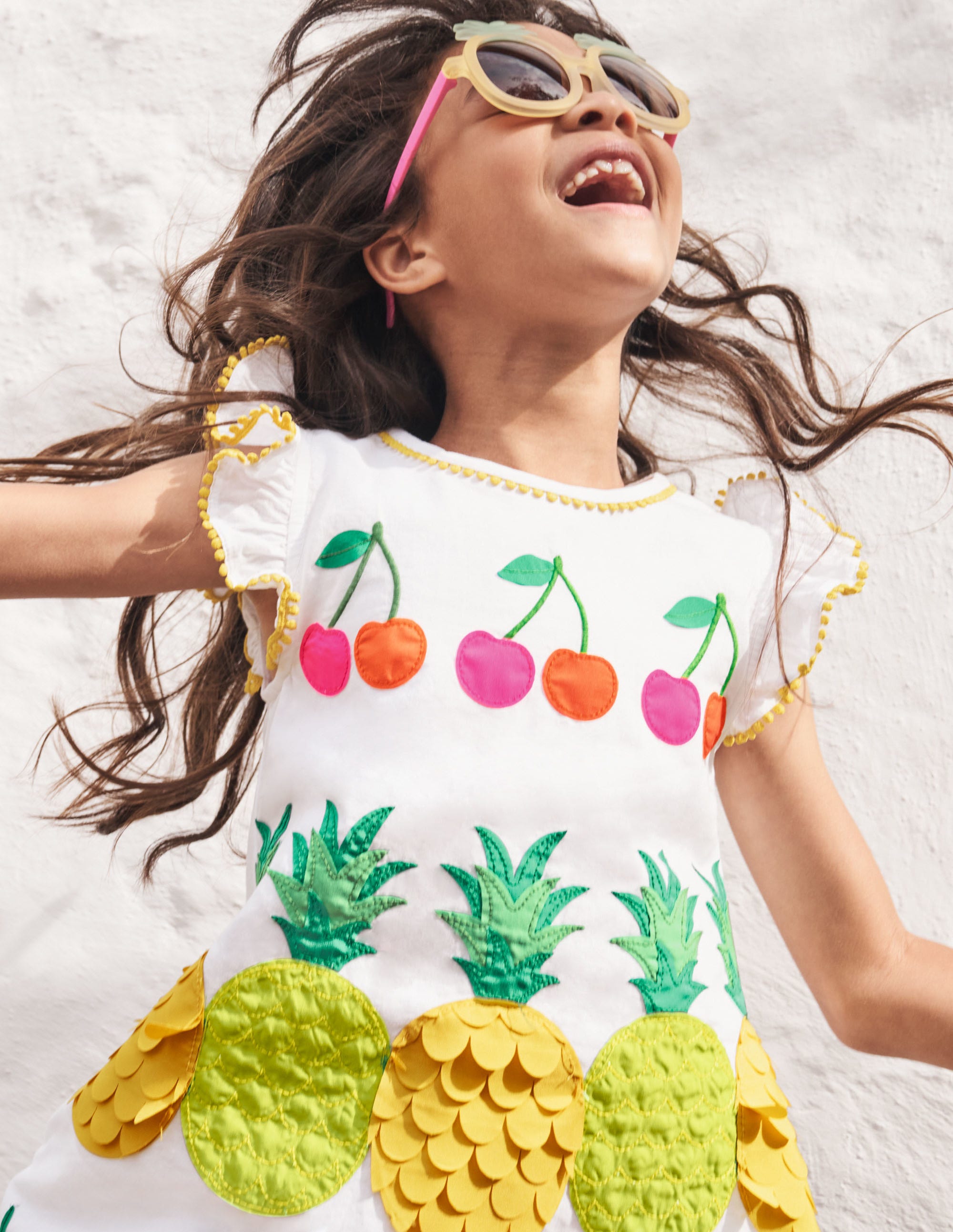Elegant White Appliqué Woven Dress with Fruit Design - Perfect for Summer Parties, Beach Vacations & Casual Outings