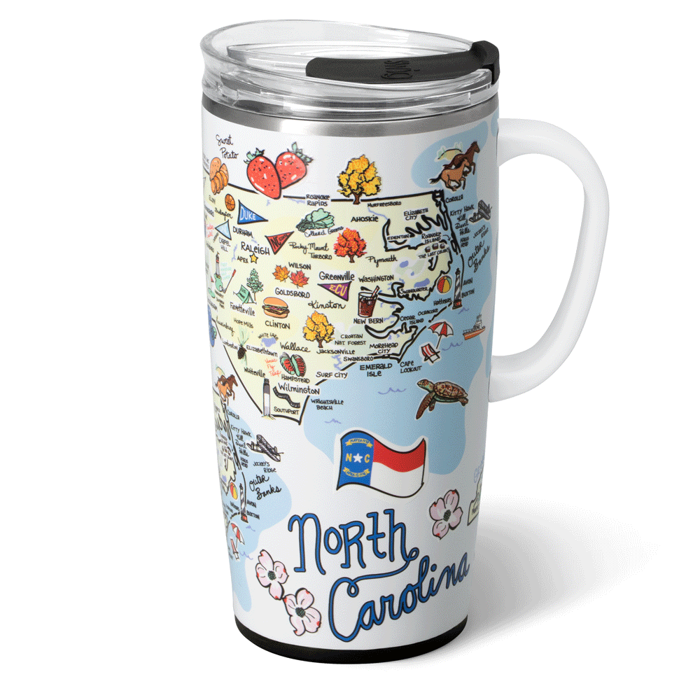 22oz Insulated Travel Mug - Stainless Steel Coffee Tumbler with Lid & Handle - Perfect for Commuting, Camping & Outdoor Adventures - North Carolina Themed Design
