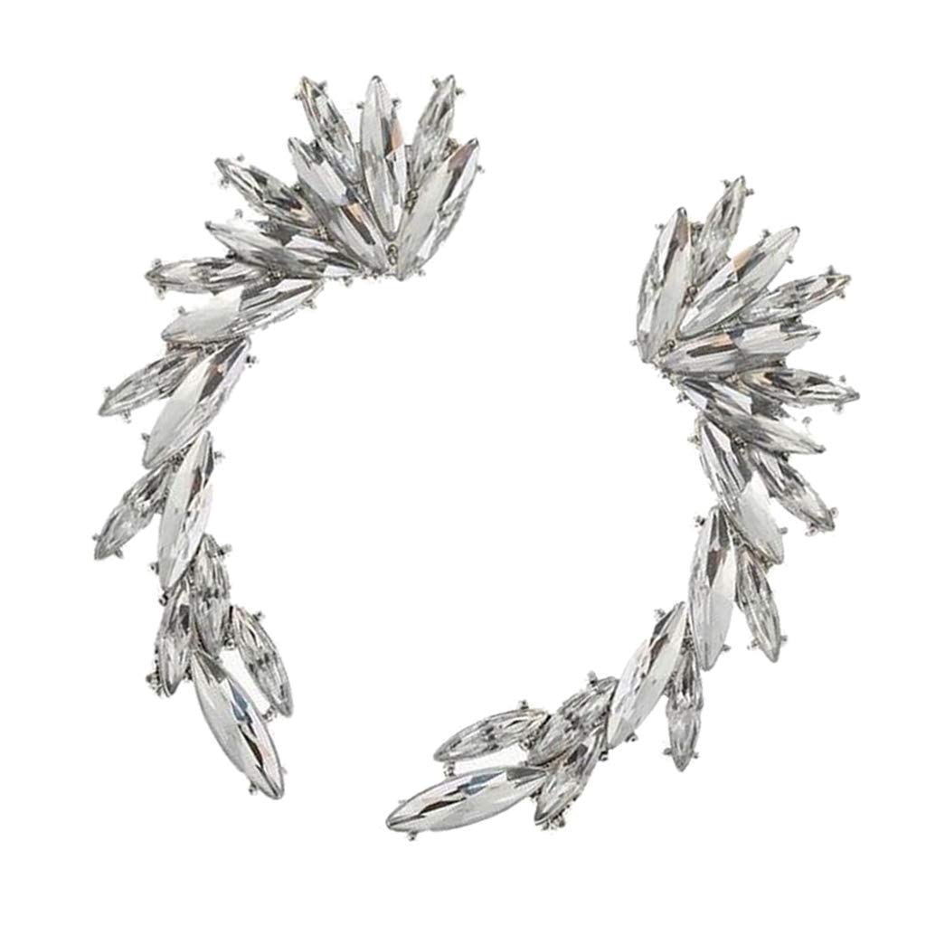 Fashion Women's Rhinestone Leaf Ear Cuff Climber Jewelry - Silver | Trendy Ear Cuff for Women, Elegant Leaf Design with Sparkling Rhinestones, Perfect Gift for Her | Great for Parties, Weddings, and Everyday Wear