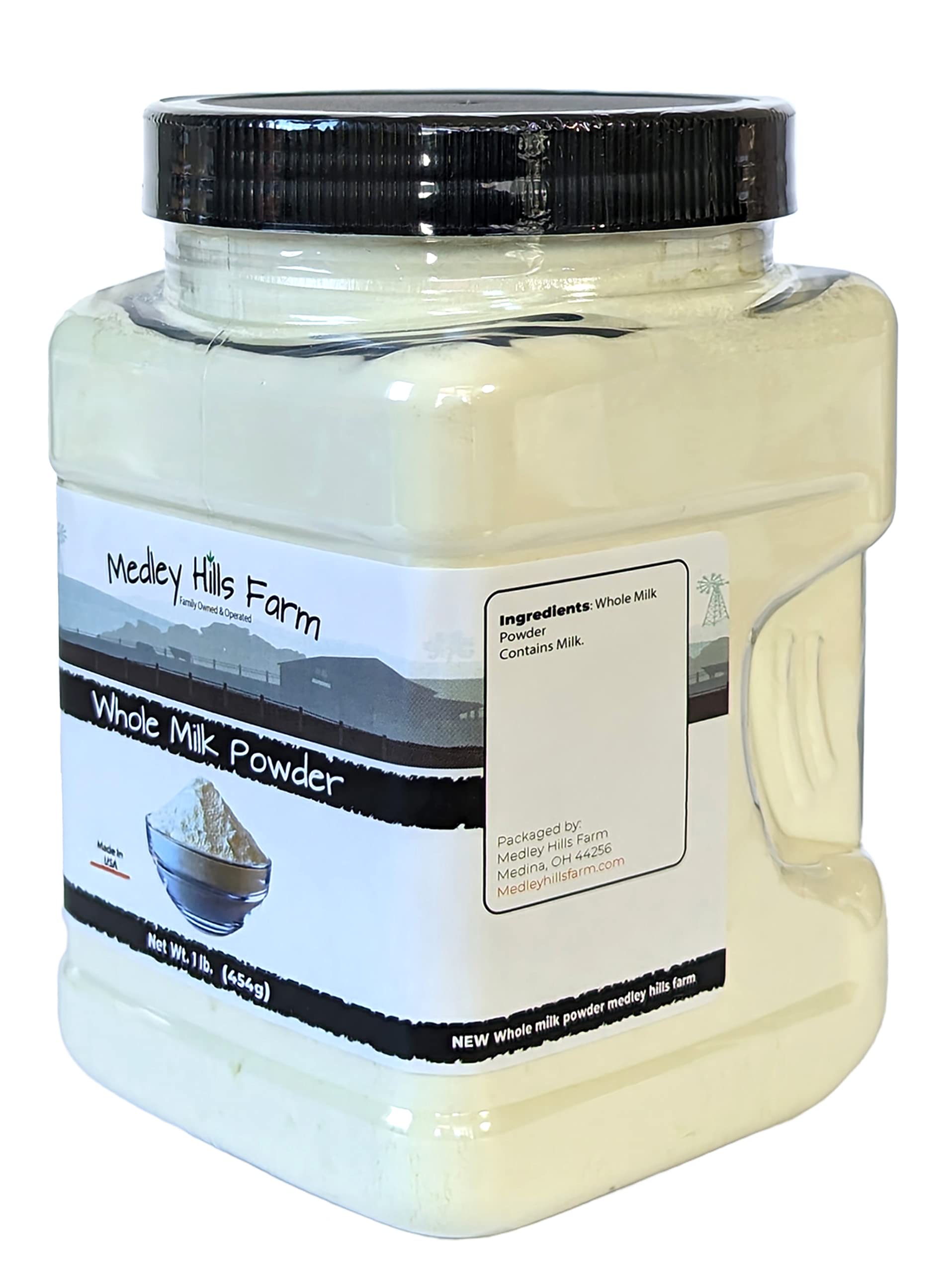 Medley Hills Farm Whole Milk Powder 1 lb - USA Made Dry Milk Powder for Baking, Cooking & Coffee - Reusable Container - Perfect for Recipes, Camping & Emergency Food Storage