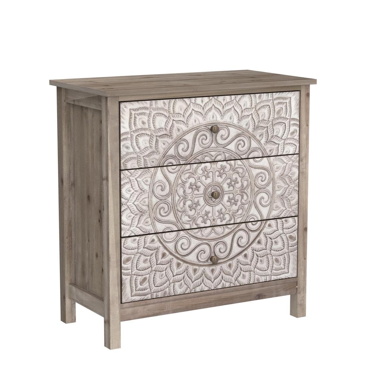 PHI VILLA Rustic Farmhouse Accent Cabinet with 3 Drawers - Entryway Storage Chest, Dresser for Bedroom, Living Room & Hallway Organization | Solid Wood Chest of Drawers for Home Decor