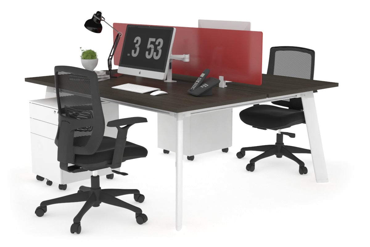 2 Person Workstation with White Frame - 1400L x 800W Office Desk with Cable Management | Perfect for Home Office, Coworking Spaces & Small Business Setups