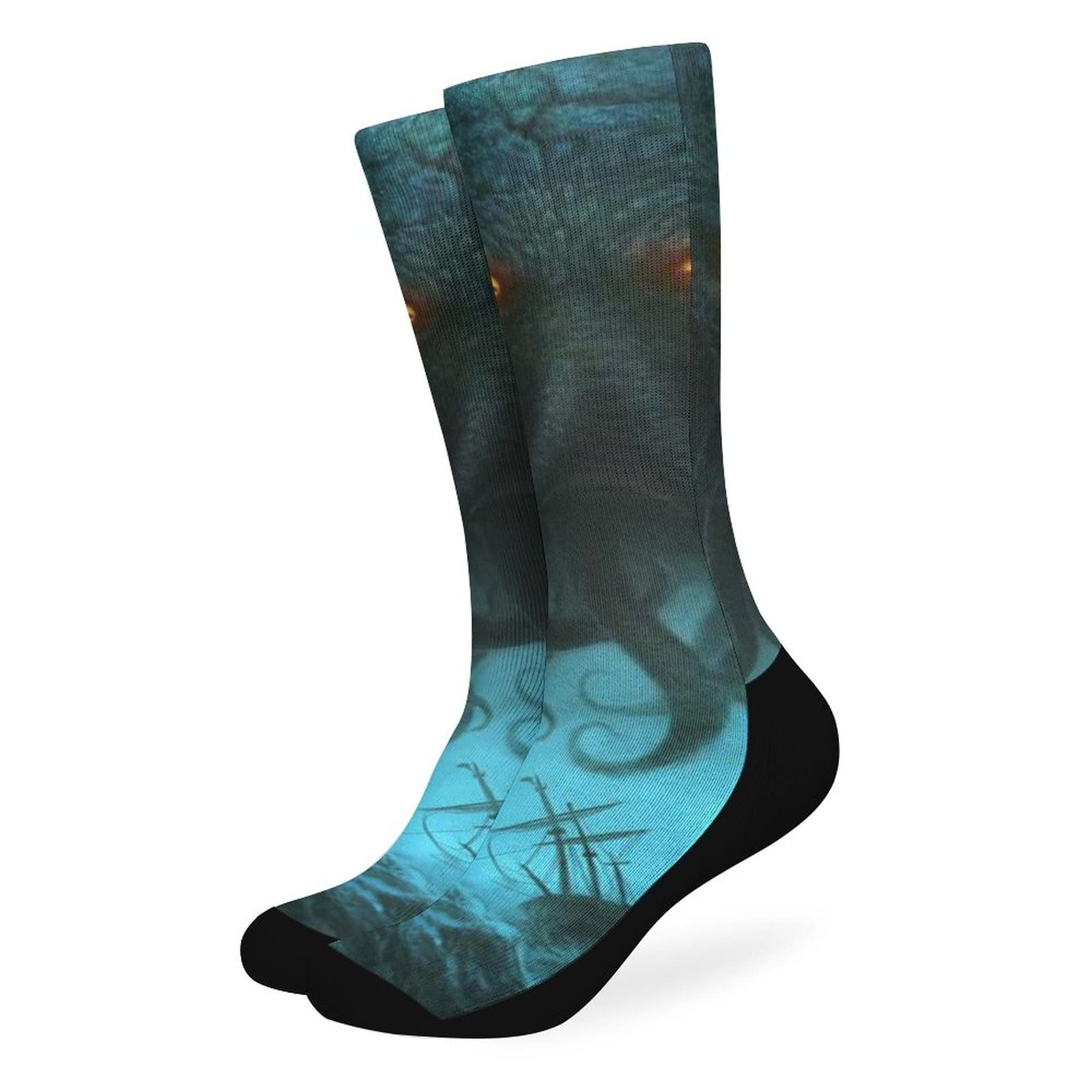 WEEDKEYCAT Dead Cthulhu Waits Dreaming Men's Winter Socks - Warm Thermal Calf-Length Stockings for Cold Weather - Hiking, Camping & Outdoor Activities
