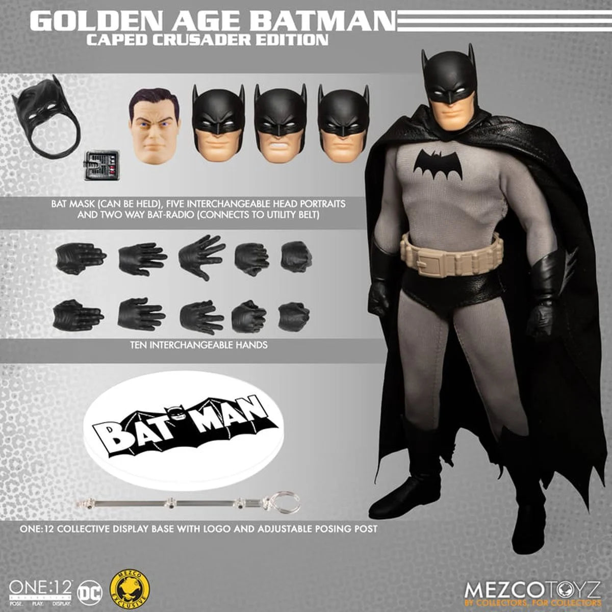 Batman Golden Age Caped Crusader Edition One:12 Scale Action Figure - Collectible DC Comics Superhero for Display & Gifts