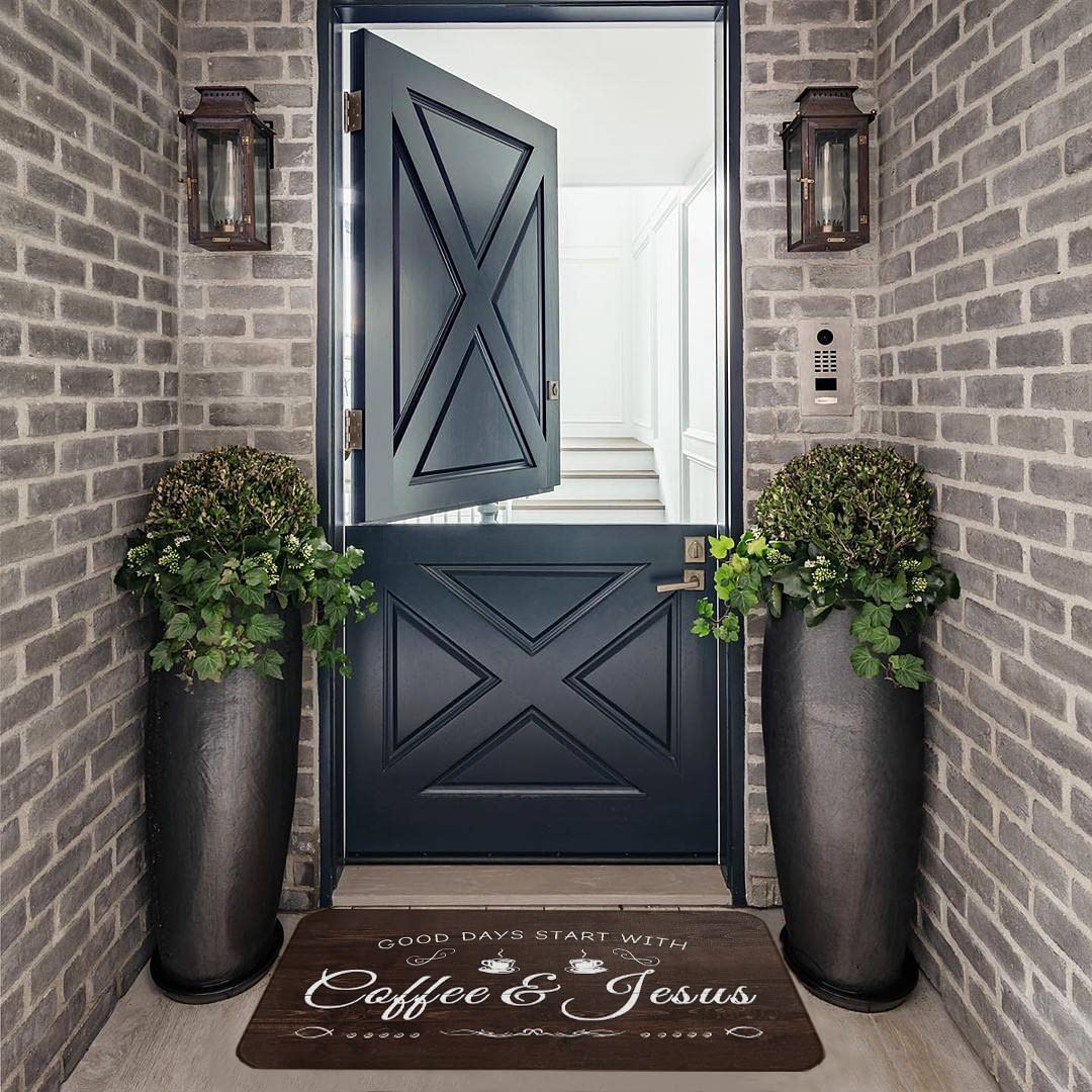 Premium Coffee-Themed Door Mat - Non-Slip Indoor/Outdoor Welcome Mat for Kitchen, Bar & Entrance - 17x30 Inch Coffee Lover Decor - Perfect for Cafes, Homes & Office Spaces