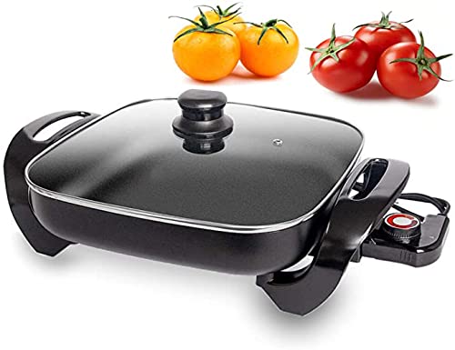 Nonstick Electric Skillet 12 Inch - 2-Layer Coating, Adjustable Temp Control, Steam Vent Lid & Heat-Resistant Handle - Perfect for Frying, Searing & Slow Cooking in Kitchens & Dorms (Black)