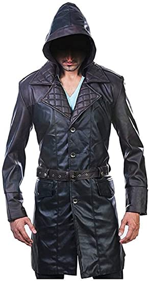 Men's Fashion Black Leather Jacob Coat with Padded Collar & Back - Stylish Hoodie Style Jacket for Casual Wear, Street Fashion & Outdoor Activities