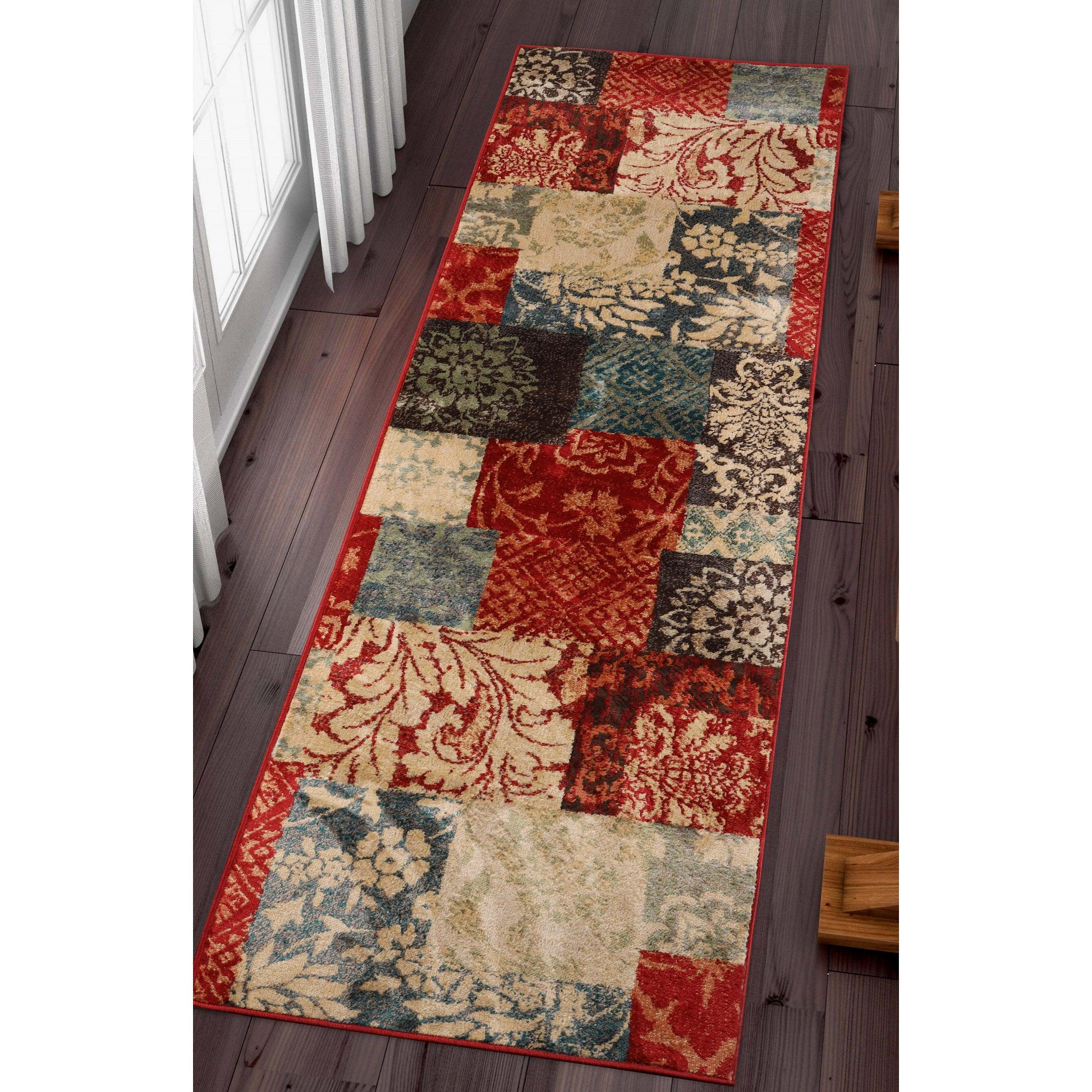 Kennicot Elegant Floral Patchwork Indoor Area Rug & Runner Rug - Soft Non-Slip Living Room Carpet for Bedroom, Hallway, Nursery Decor