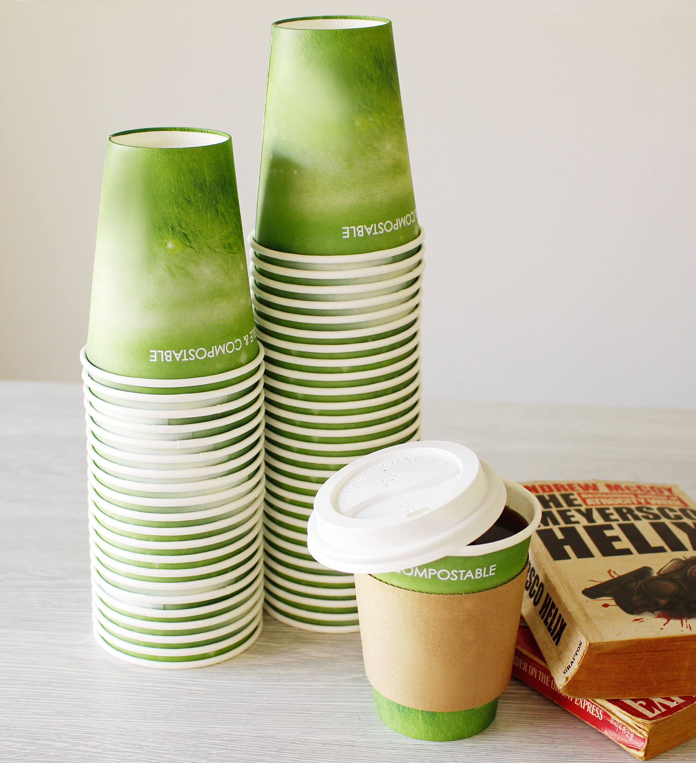 Eco-Friendly Disposable Paper Coffee Cups - 12 oz, 50 Count, Green Grass Design | Hot & Cold Beverage Cups for Coffee, Tea, Hot Chocolate, Juice | Perfect for Parties, Picnics, Travel, Office & Outdoor Events | Biodegradable To-Go Cups