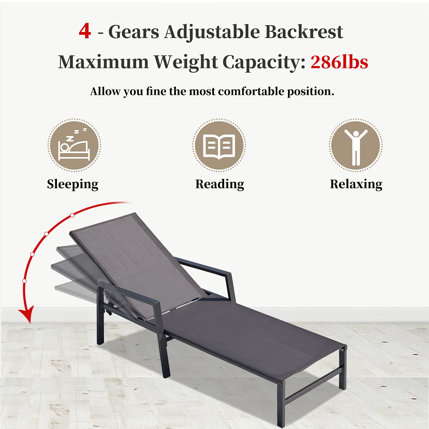 2-Piece Outdoor Patio Lounge Chair Set - Adjustable Aluminum Chaise Lounge with 5 Backrest Positions - Perfect for Backyard, Balcony & Poolside Relaxation (Grey) - Ideal for Sunbathing, Lounging by the Pool, or Outdoor Entertaining