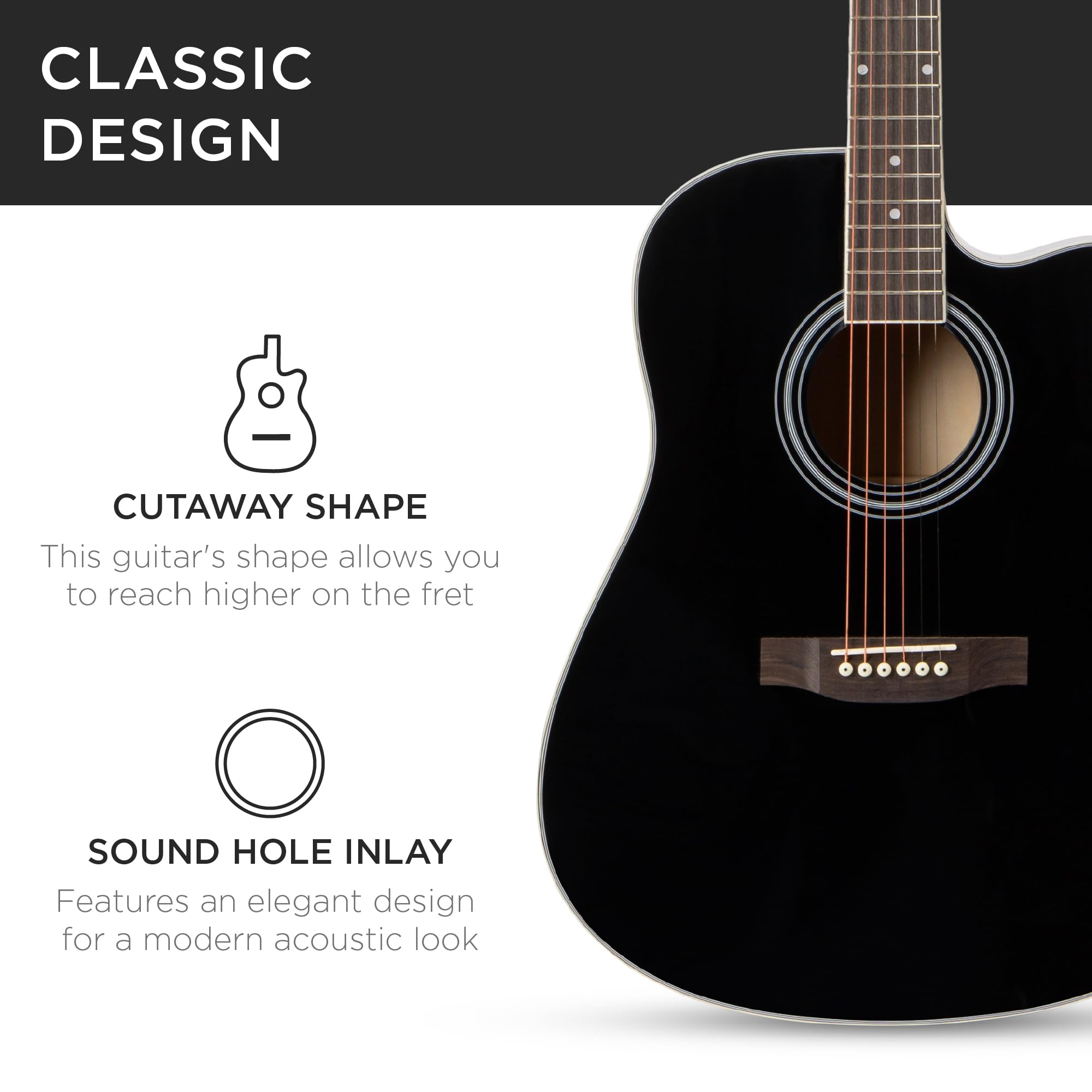 Best Choice Products 41-Inch Full Size Beginner Acoustic Guitar Cutaway All Wood Starter Set with Case, Strap, Capo, Strings & Picks - Black - Perfect for Beginners, Practice, Performances & Gifts