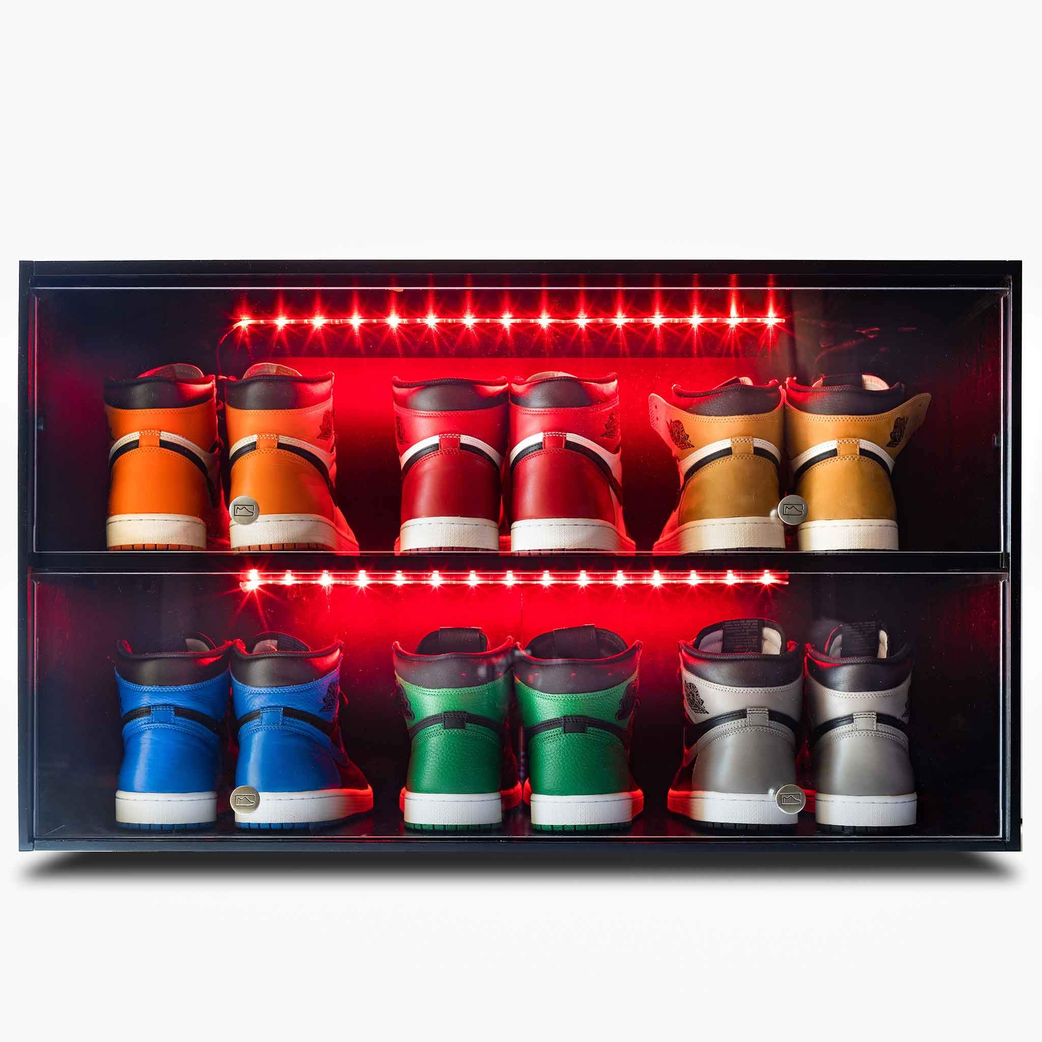 Premium Wooden Shoe Rack with LED Lights - Holds 6 Pairs of Sneakers & Shoes - Modern Sliding Door Design for Bedroom, Closet, Garage & Outdoor Storage - Durable Shoe Organizer for Home & Office Use