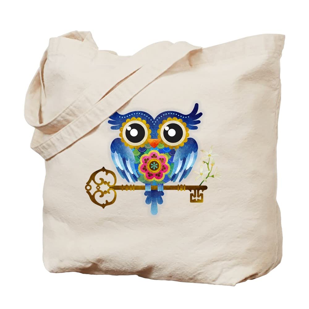 Owl & Skeleton Key Tote Bag - Natural Canvas Reusable Shopping Bag for Groceries, Beach & Everyday Use | Eco-Friendly Cotton Tote