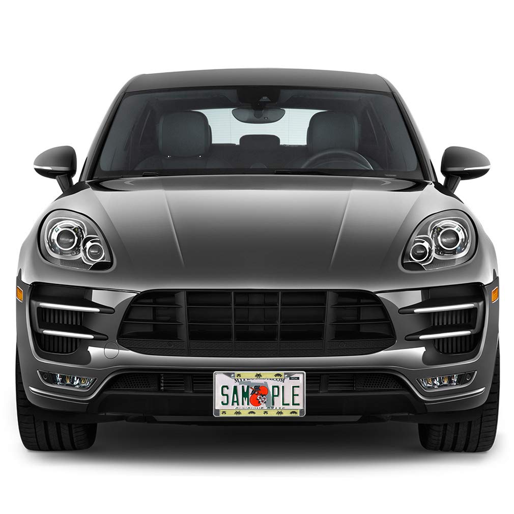 Metal License Plate Frame - Pixel Art Invaders Design, Weatherproof Car Accessory for Outdoor Use