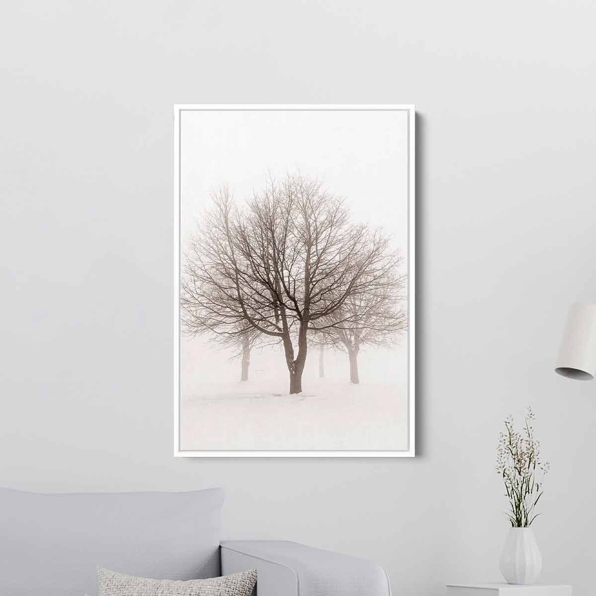 White Winter Tree Wall Art Canvas Print - Modern Home Decor for Living Room, Bedroom & Office - Perfect for Holiday & Seasonal Decorations