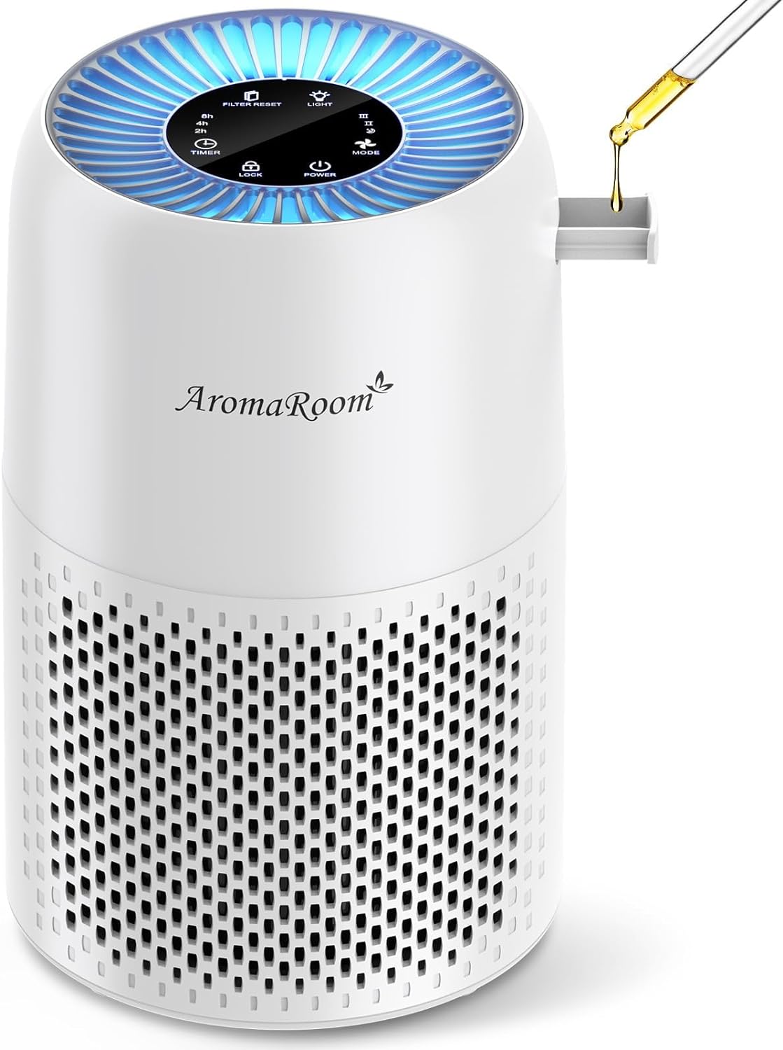 AromaRoom AP100 H13 True HEPA Air Purifier for Bedroom & Home - Portable Air Cleaner for Smoke, Allergies, Pet Hair, Dust & Odors with Fragrance Sponge & RGB Night Light (White) - Perfect for Nursery, Office & Small Spaces