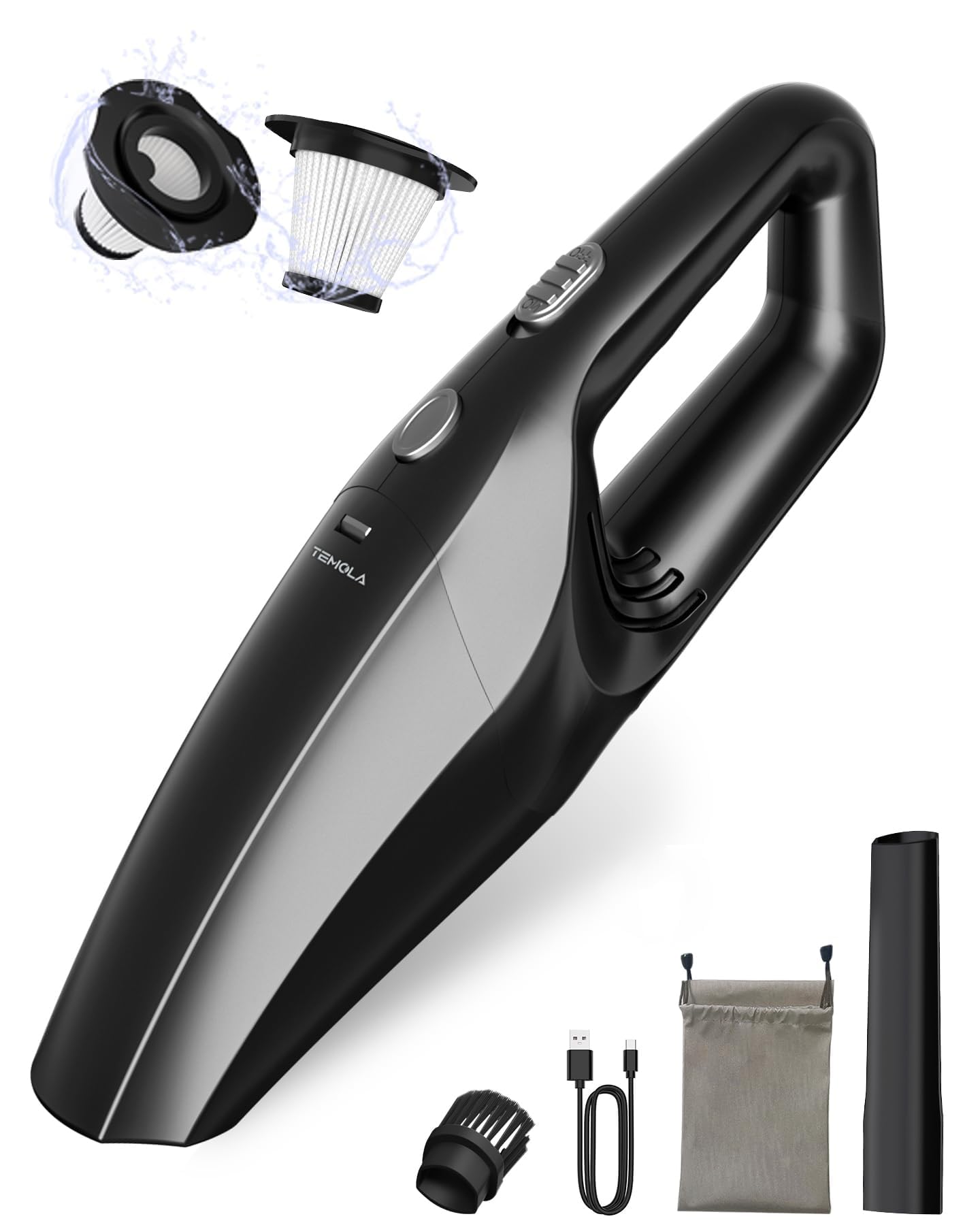 TEMOLA High Power Handheld Car Vacuum Cleaner - Cordless Portable Vacuum with HEPA Filter for Car Accessories, Pet Hair Removal, Home & Office Use | Perfect for Car Detailing, Pet Grooming, and Quick Cleanups