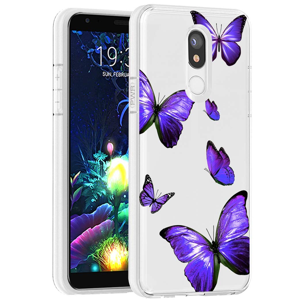 LG K40/K12 Plus/X4 2019/Solo LTE/Harmony 3/Xpression Plus 2 Clear TPU Case - Shockproof Protective Phone Cover with Purple Butterfly Design for Women & Girls | Perfect for Everyday Use, Work & Travel