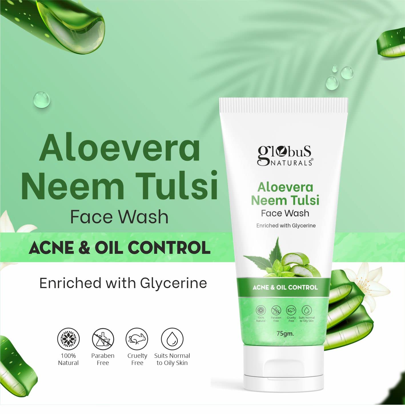 Globus Naturals Face Wash Combo Set of 6 (75g Each) - Lavender, Ubtan, Red Wine, Aloe Vera Neem Tulsi, Kesar Chandan & Vitamin C for Daily Skincare & Acne Control | Gentle Cleansing for All Skin Types | Perfect Travel & Gift Set