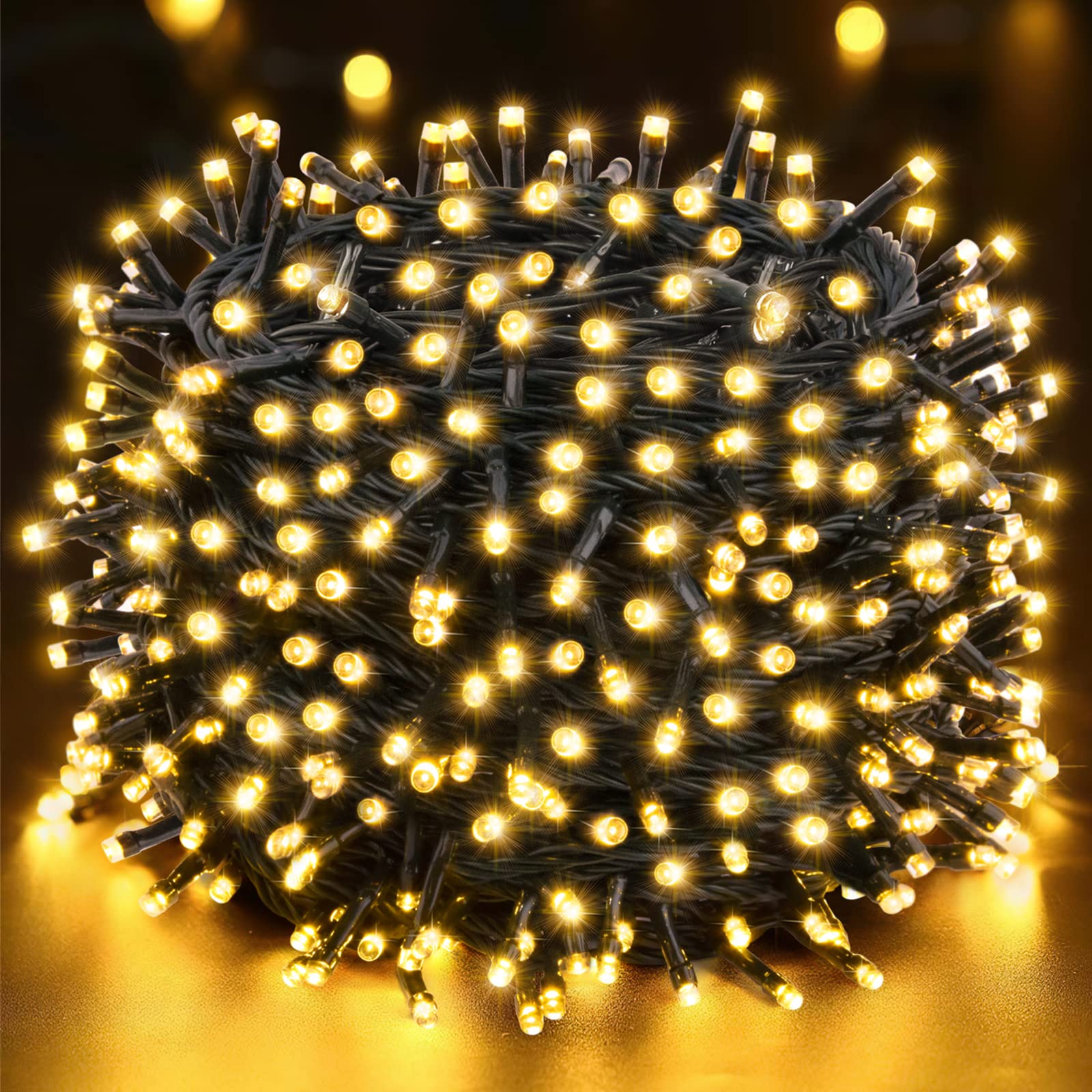 Techip 300 LED Christmas Lights Outdoor Waterproof - Warm White Twinkle String Lights with 8 Modes, 108FT Green Wire for Indoor/Outdoor Holiday Decor - Perfect for Christmas Trees, House, Yard, and Party Decoration