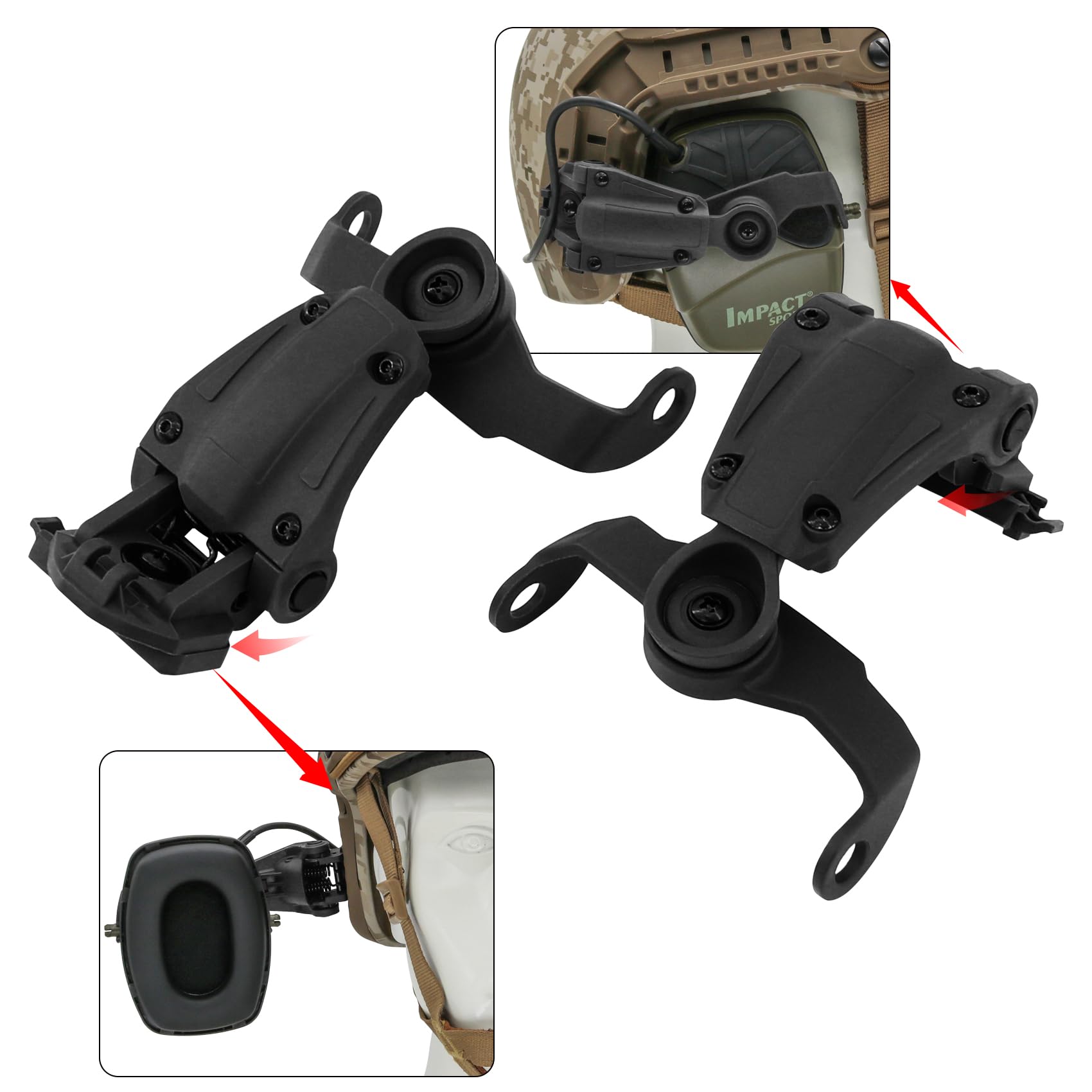 Tactical Helmet ARC Rail Adapter for Howard Leight Impact Sport Earmuffs - Helmet Mounting System for Shooting, Hunting & Airsoft - Compatible with Electronic Hearing Protection Headsets