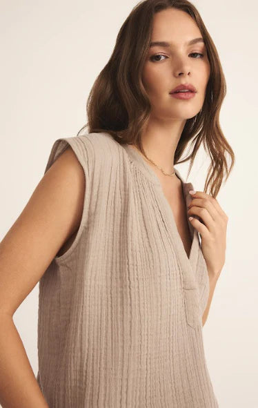 Z Supply Cliffside V Neck T-Shirt for Women - Soft Cotton Blend in Iced Coffee & Black Colors | Casual Everyday Wear, Layering Essential, Perfect for Work & Weekend Outfits