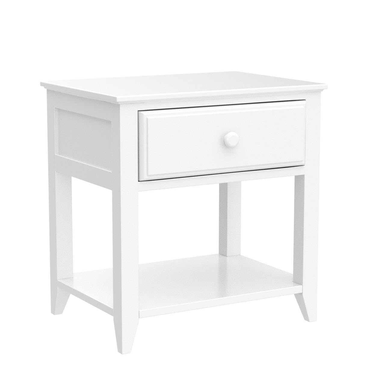 Plank+Beam White Nightstand with Drawer and Shelf - Modern Bedside Table for Bedroom, Living Room, or Guest Room - Sturdy Wooden Side Table with Storage Space