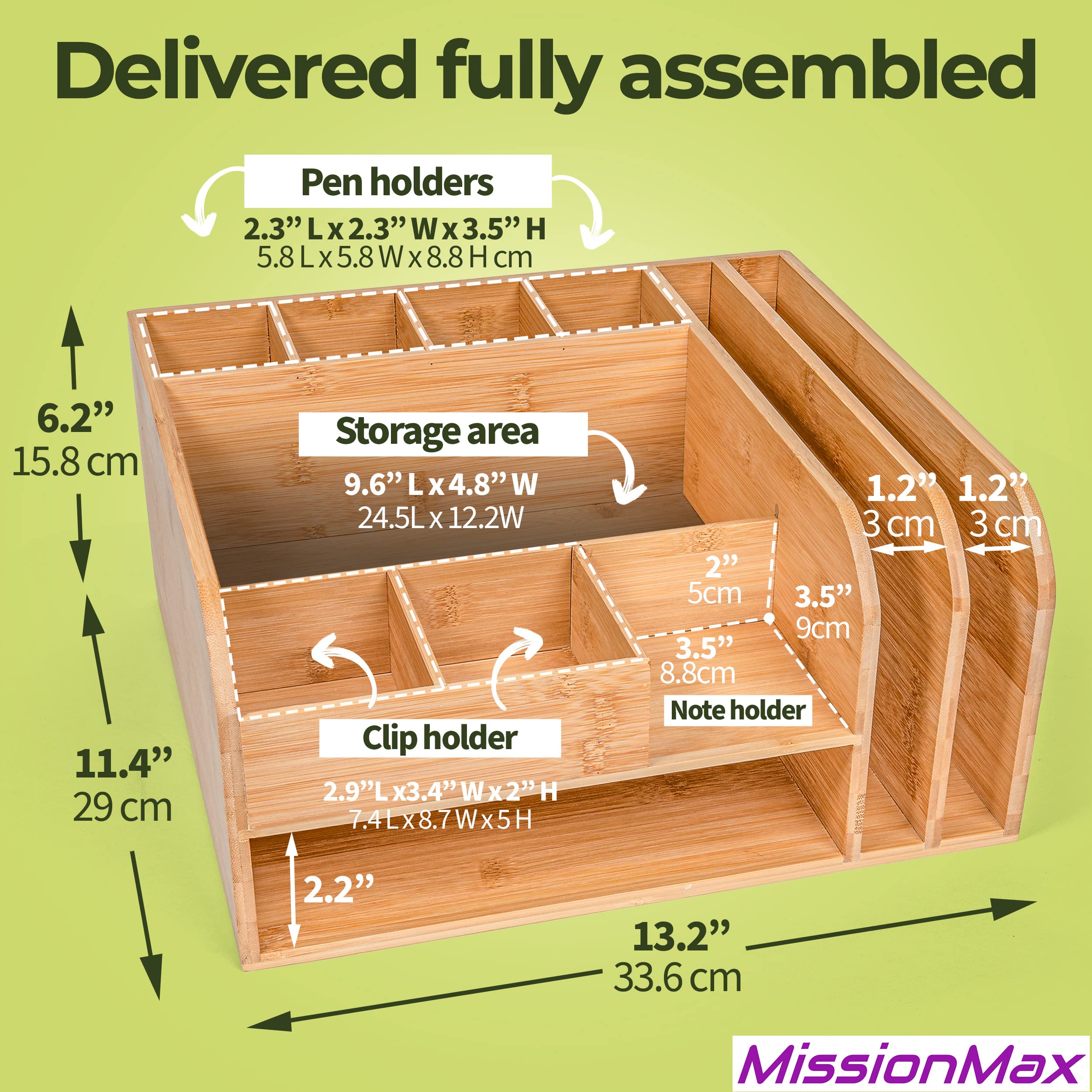 Bamboo Desk Organizer with Upright File Holders - Fully Assembled Office & Home Storage Solution for Pens, Papers & Supplies | Perfect for Workspace, Study & Classroom Organization